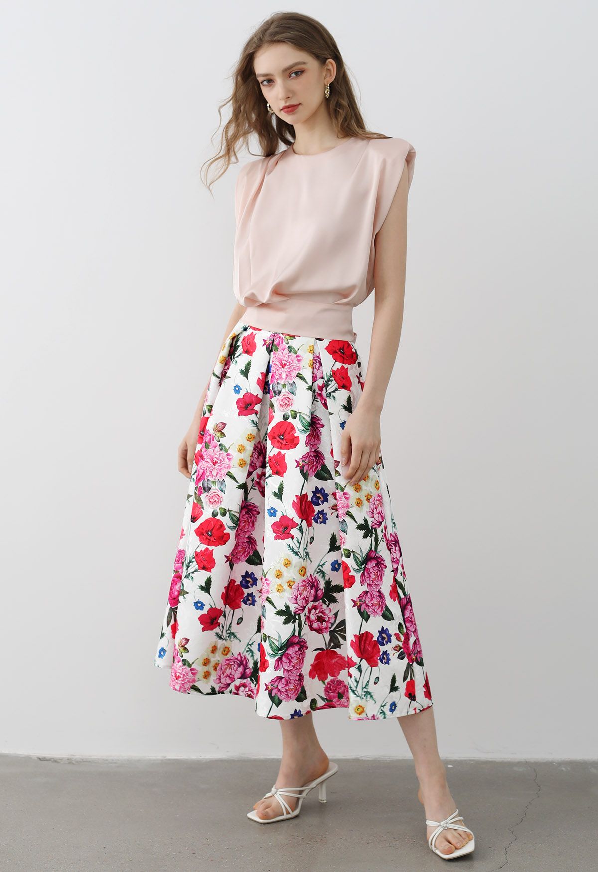 Blossom Bliss Jacquard Pleated Midi Skirt