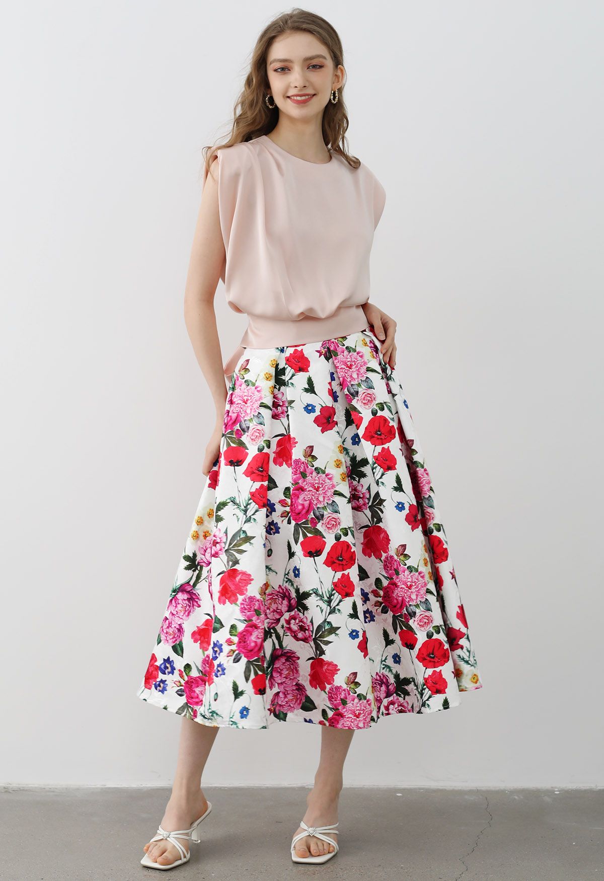 Blossom Bliss Jacquard Pleated Midi Skirt