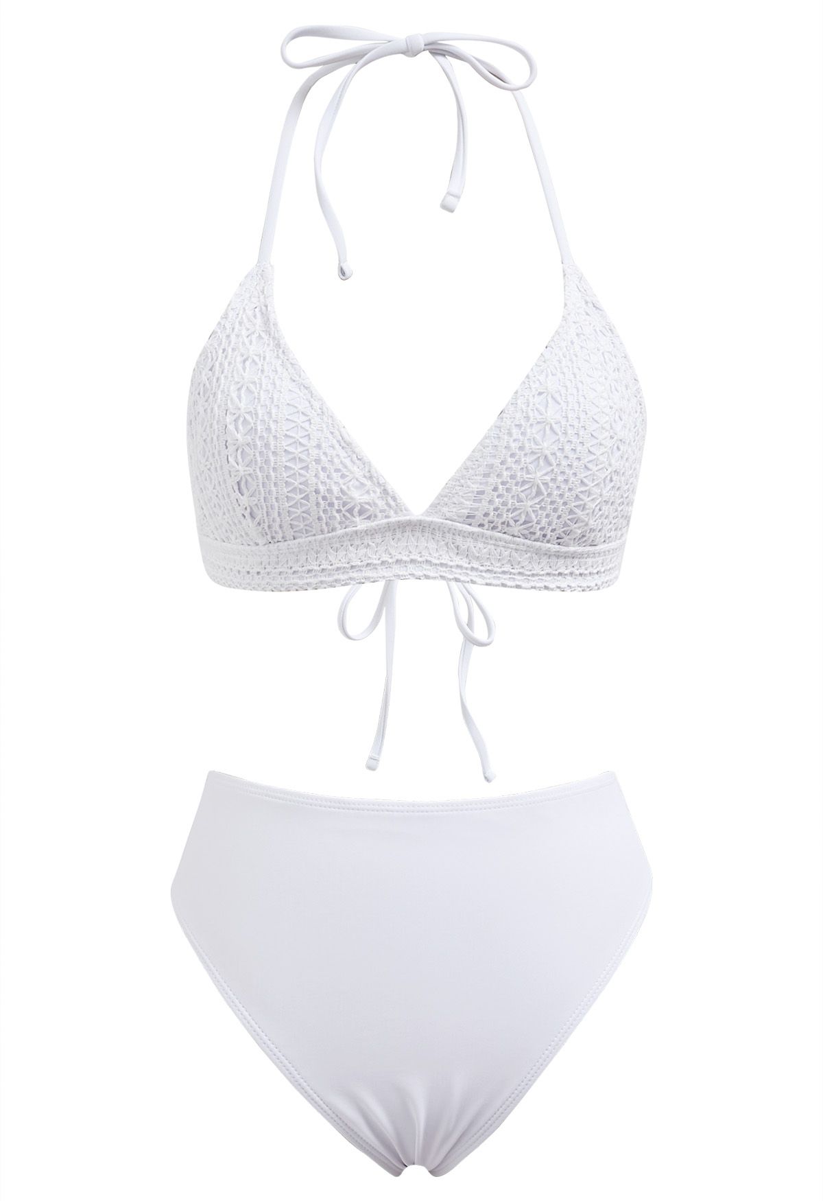 Basic Crochet Trim Tie-Neck Bikini Cover-Up Set