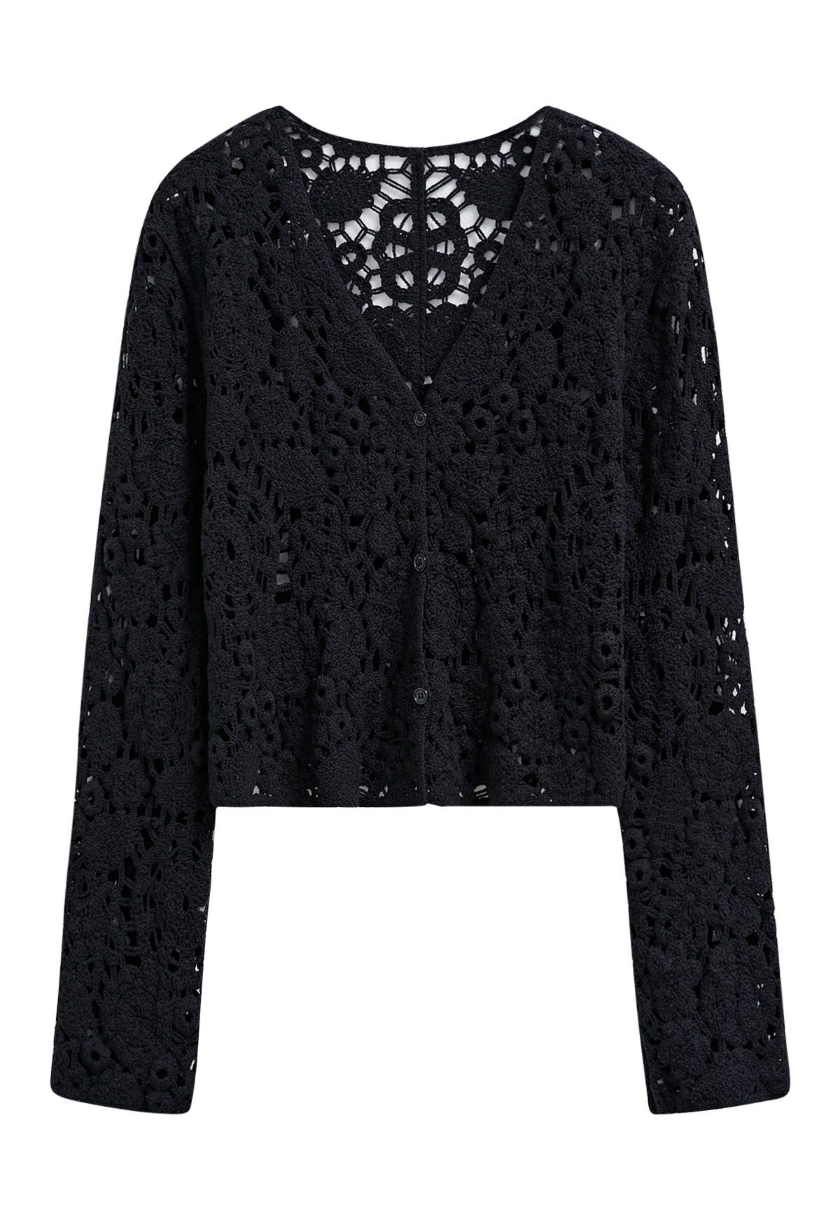 Bohemian Flair Crochet Cardigan in Black