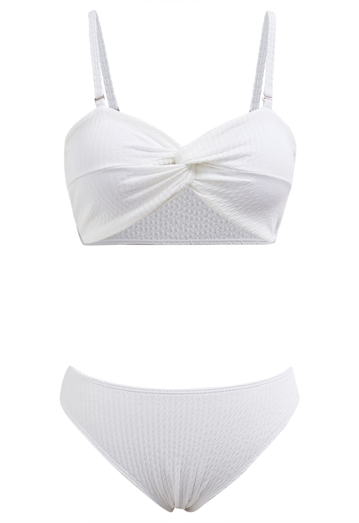 Three-Piece Wavy Texture Twist Bikini Set in White