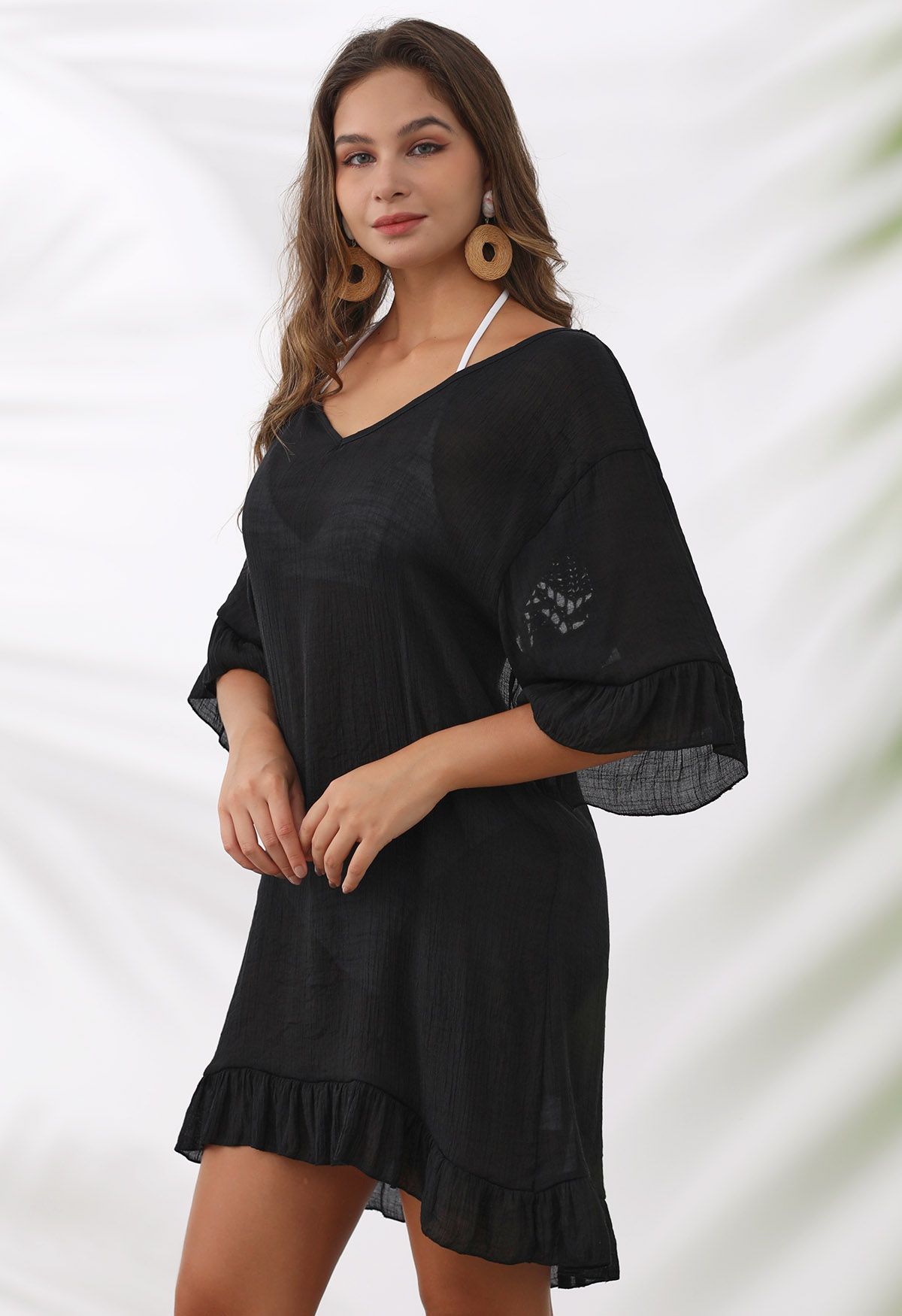 Butterfly Crochet Backless Cover-Up Dress in Black