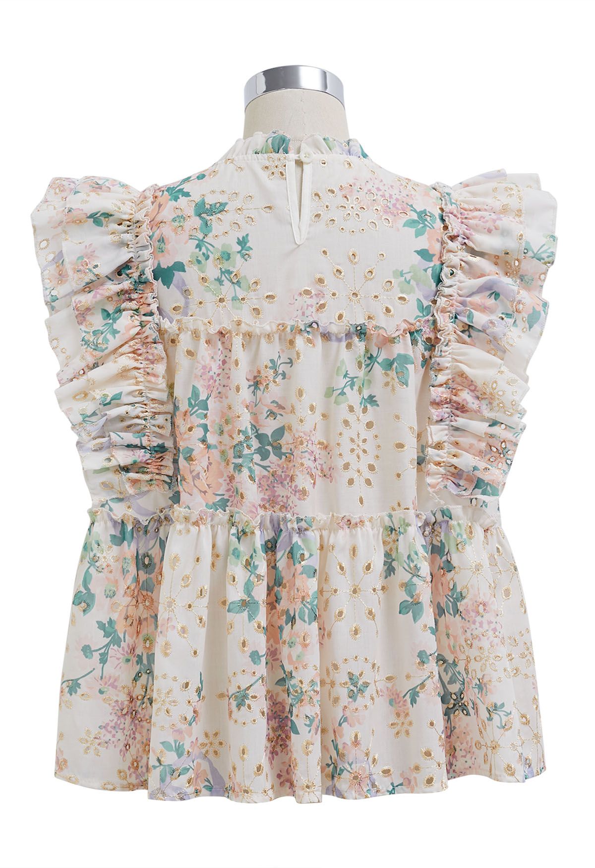 Metallic Embroidered Floral Print Sleeveless Dolly Top