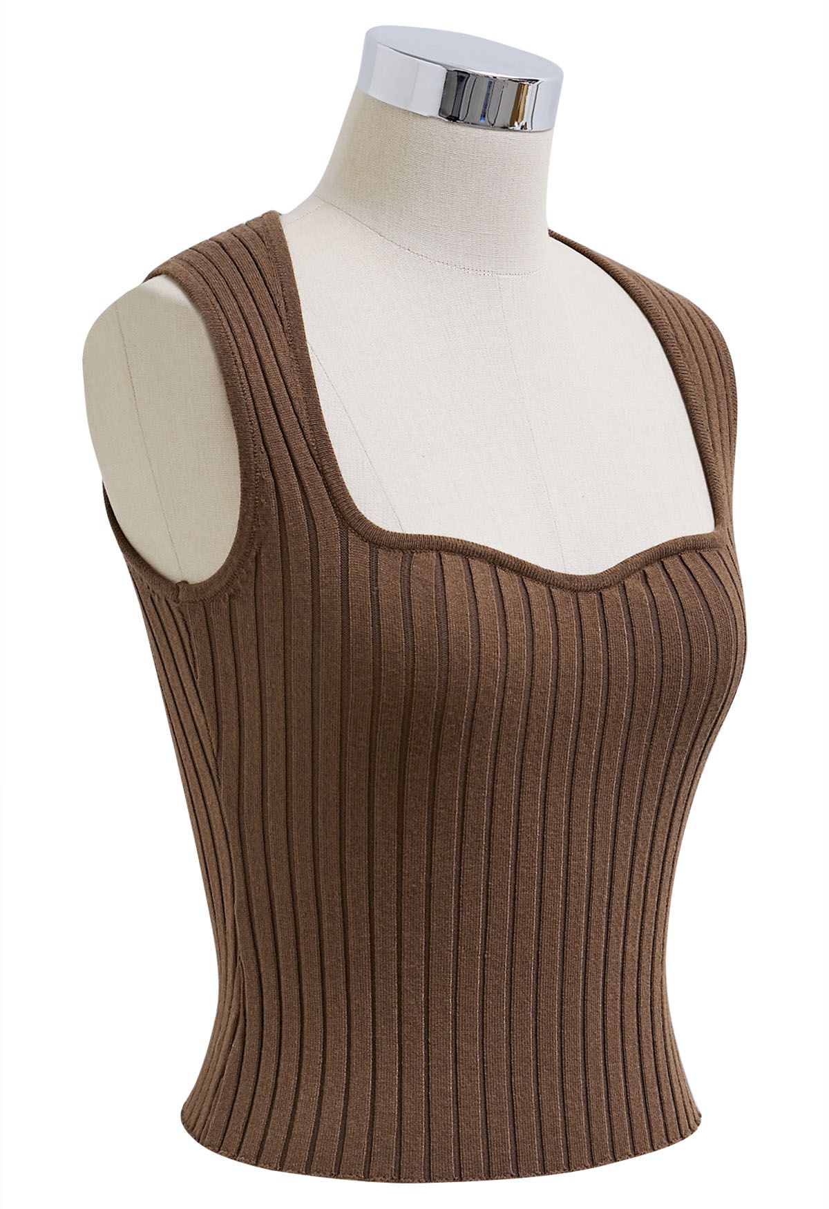 Flattering Fit Ribbed Tank Top in Brown