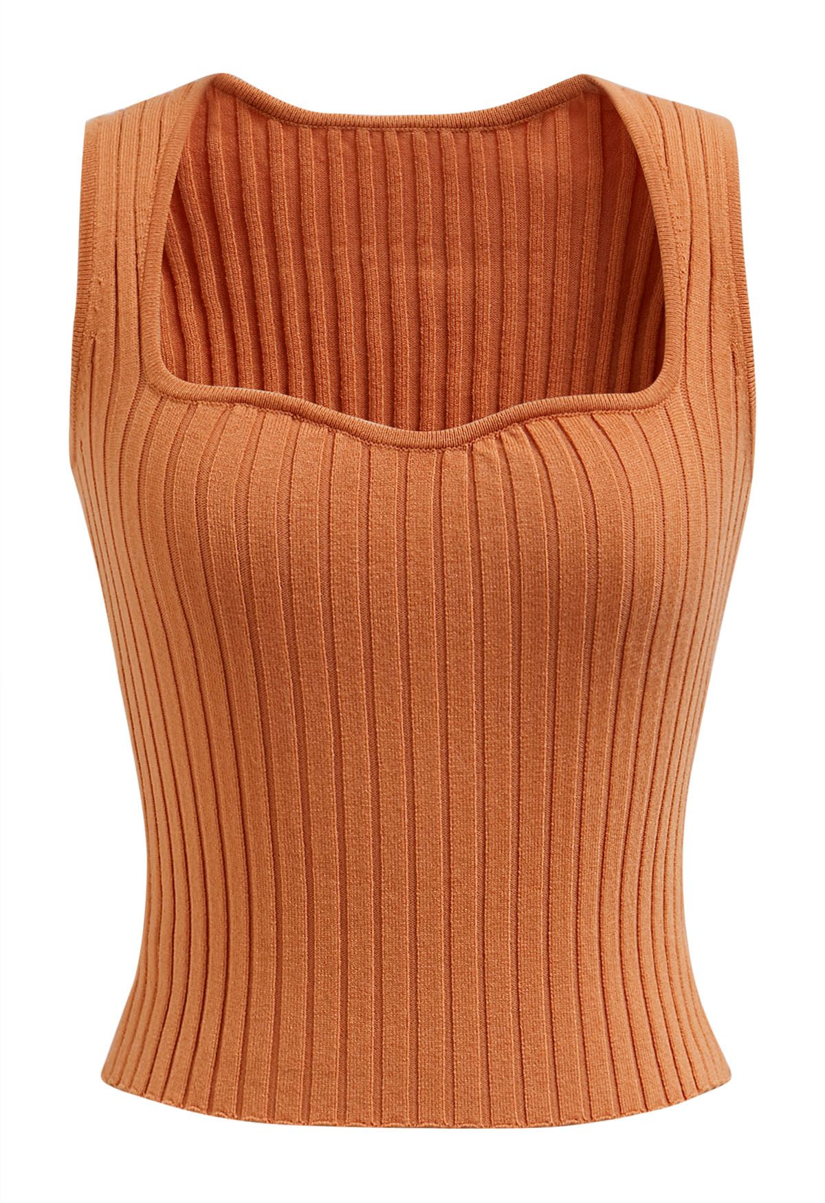 Flattering Fit Ribbed Tank Top in Orange