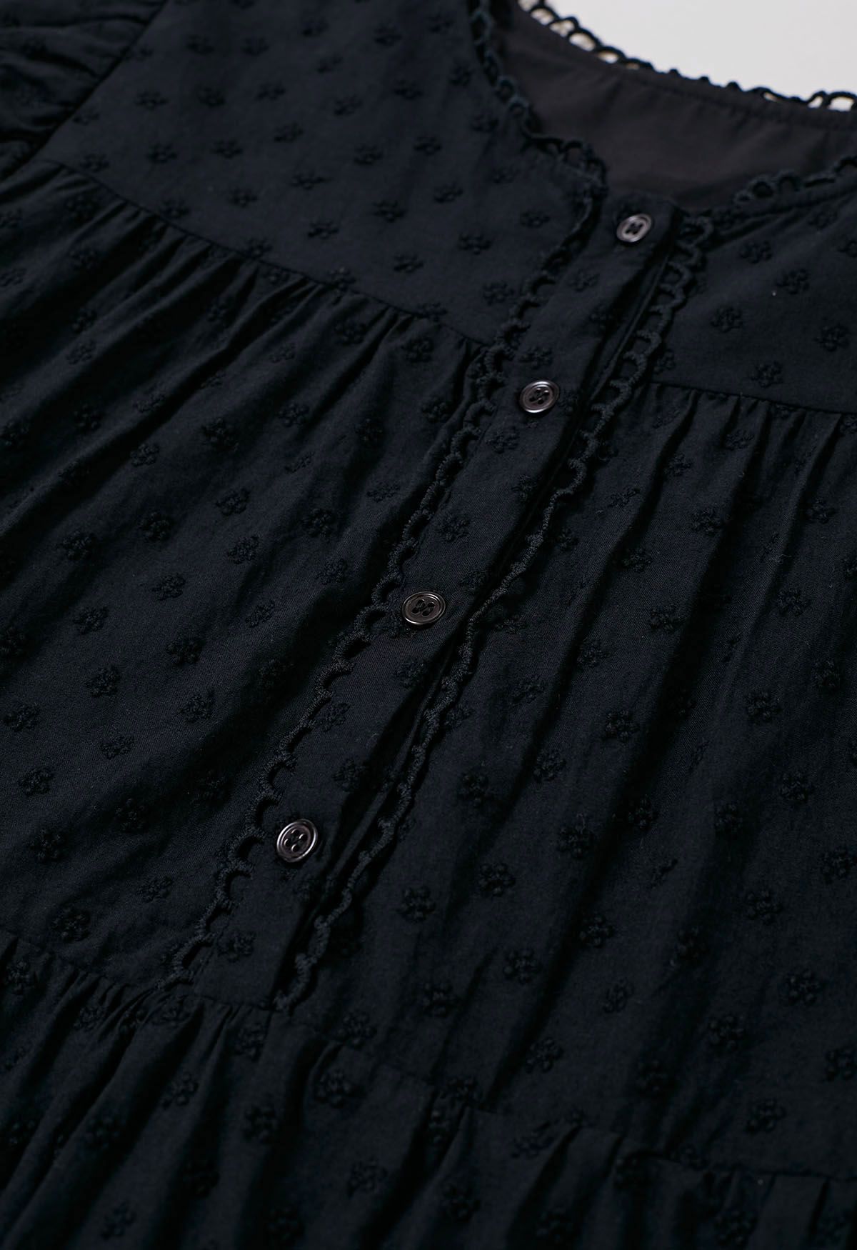 Lovely Floret Embroidered Dolly Mini Dress in Black