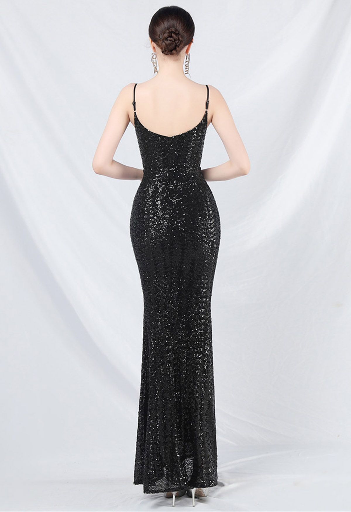 Fairytale Sequin Mermaid Cami Gown in Black