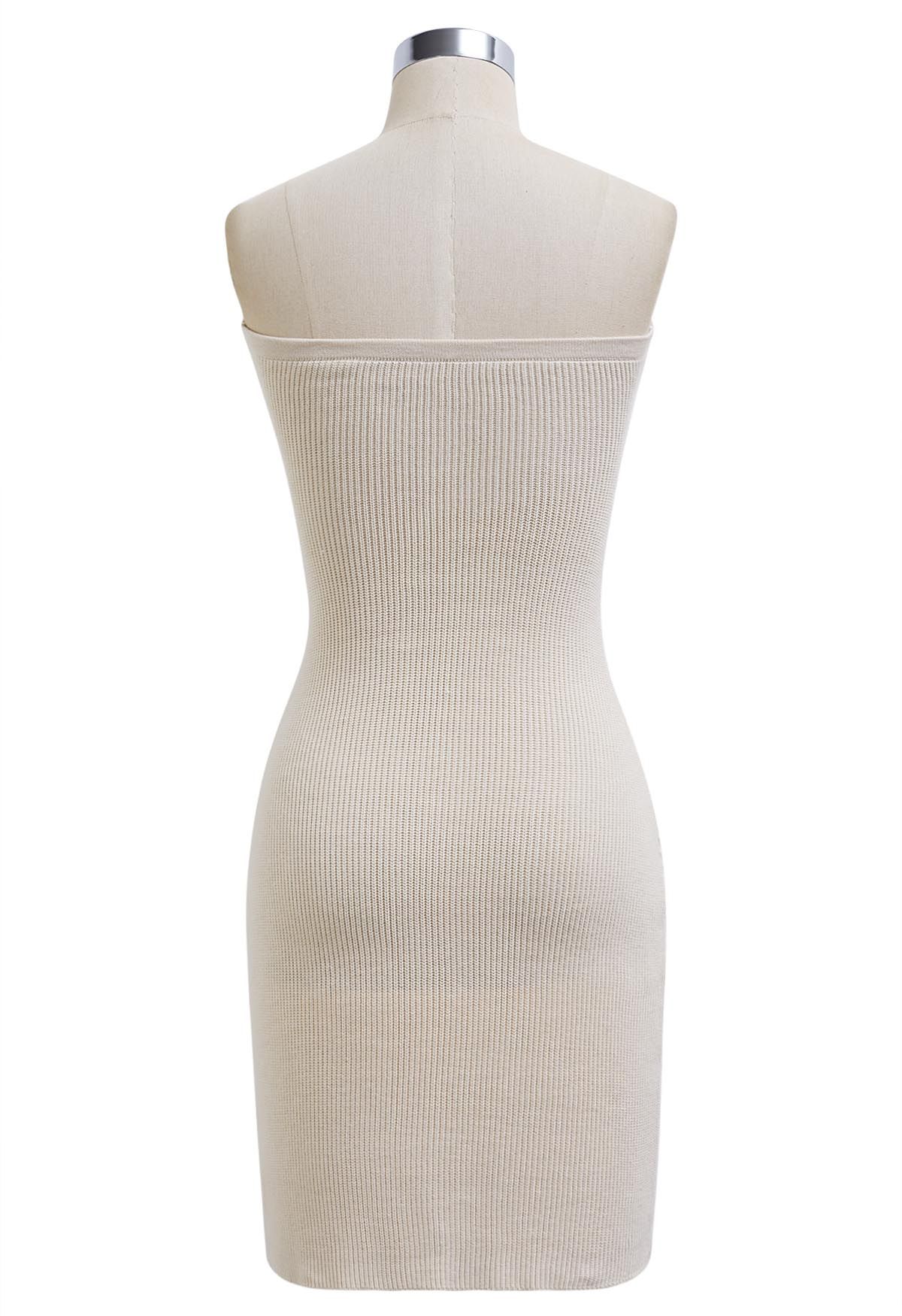 Knotted Front Fitted Knit Mini Dress in Ivory