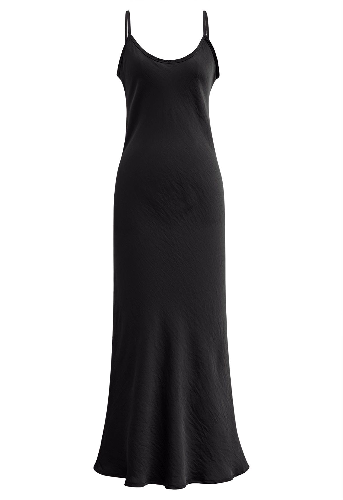 Texture Satin Backless Maxi Dress in Black