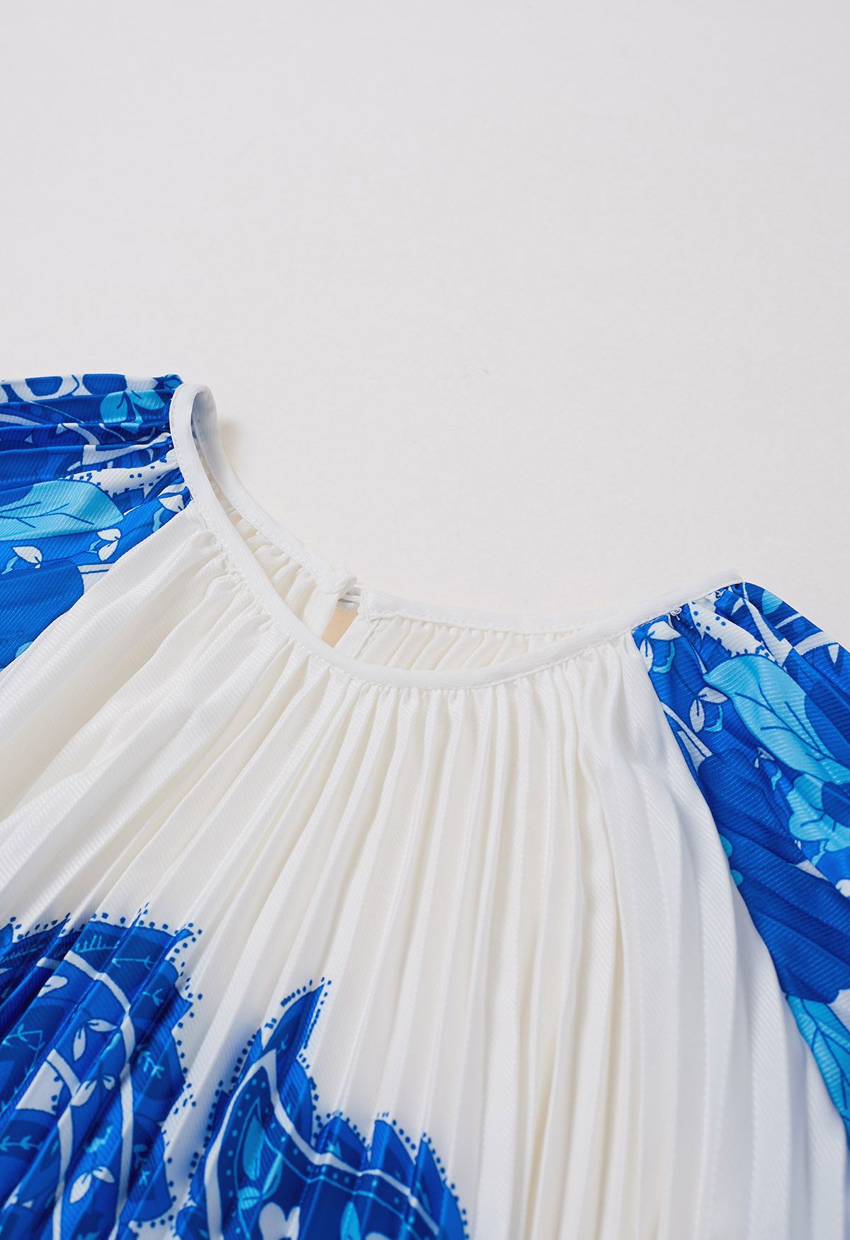 Blossoming Day Watercolor Pleated Maxi Dress in Blue