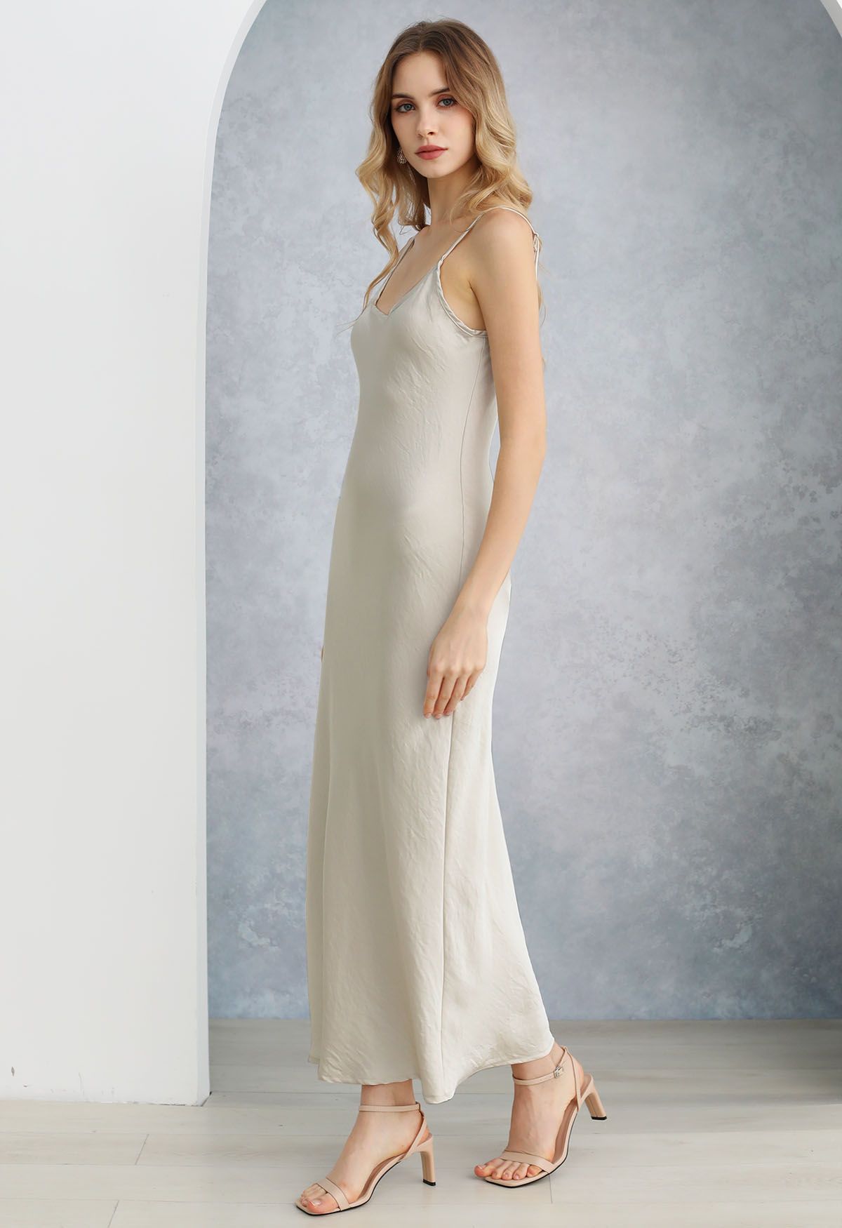 Texture Satin Backless Maxi Dress in Ivory