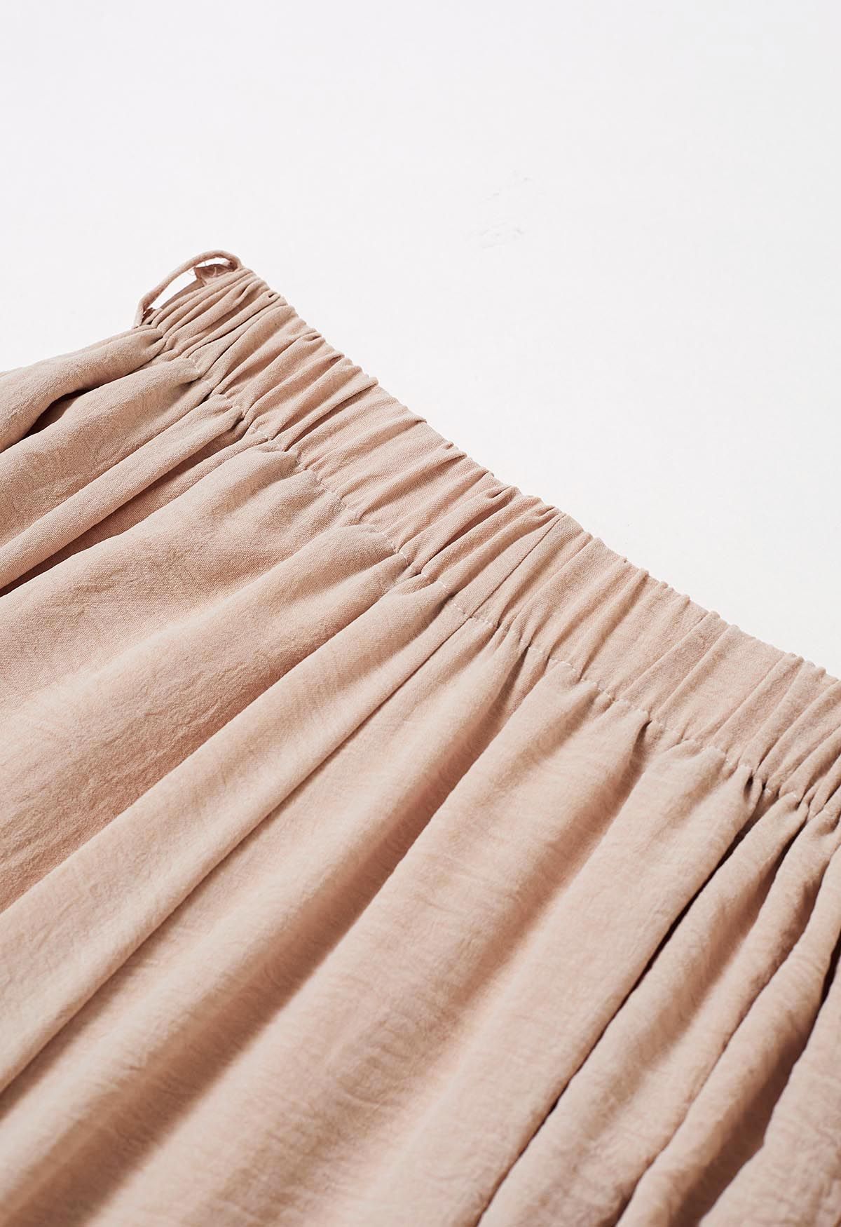 Breezy Tie Waist Asymmetric Crop Pants in Peach