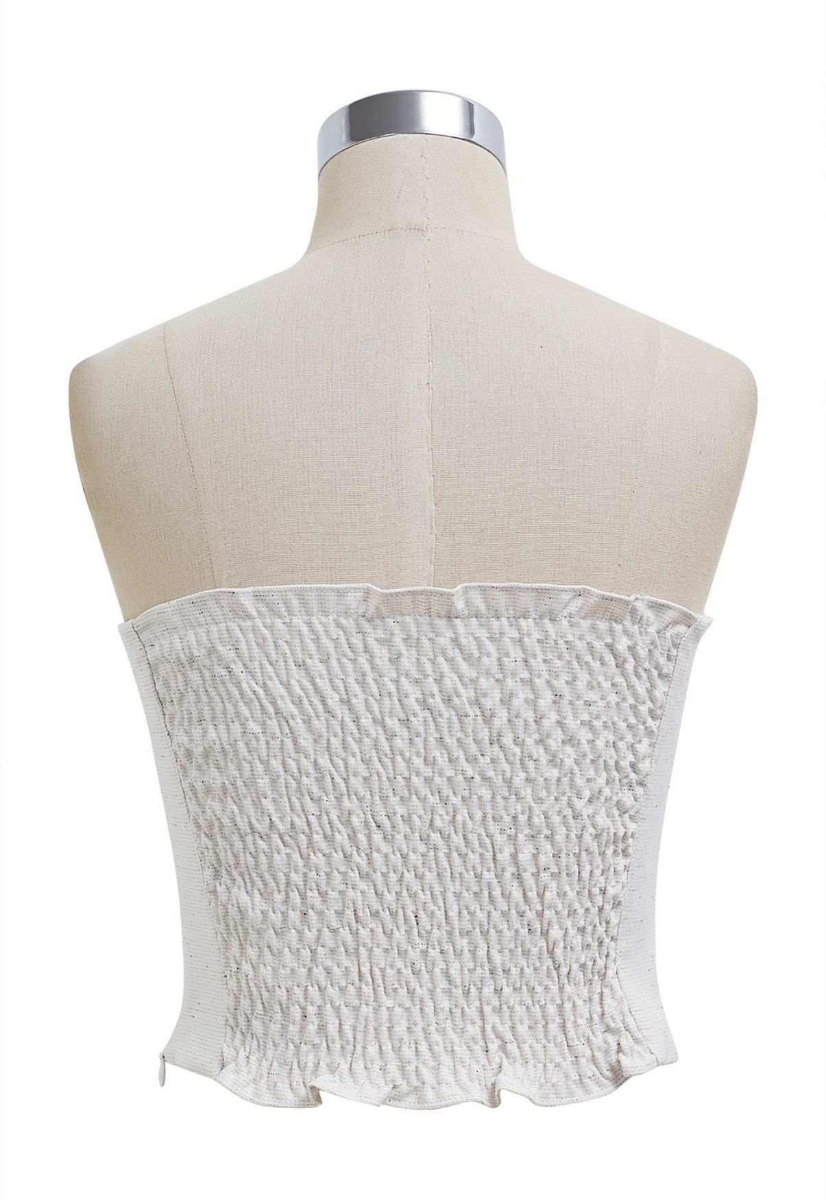 3D Rose Shirred Back Tube Top in Ivory