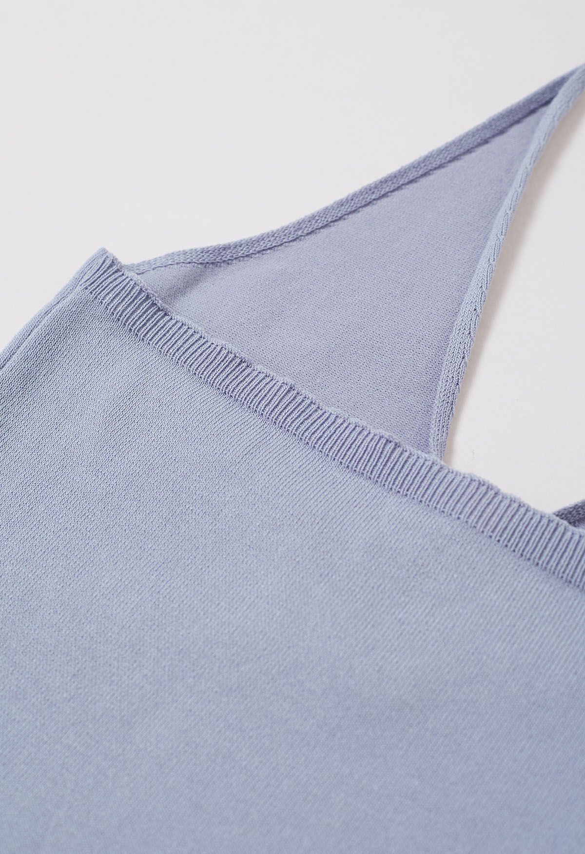 Pintuck Detail Halter Knit Top in Lavender