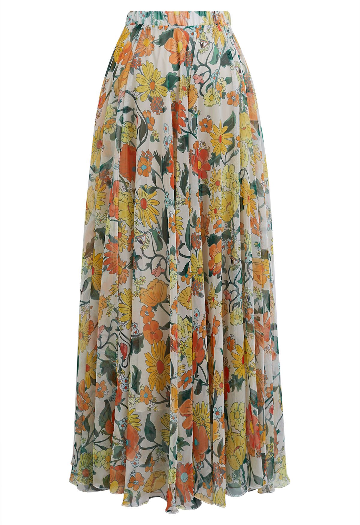 Sun-Kissed Floral Chiffon Maxi Skirt