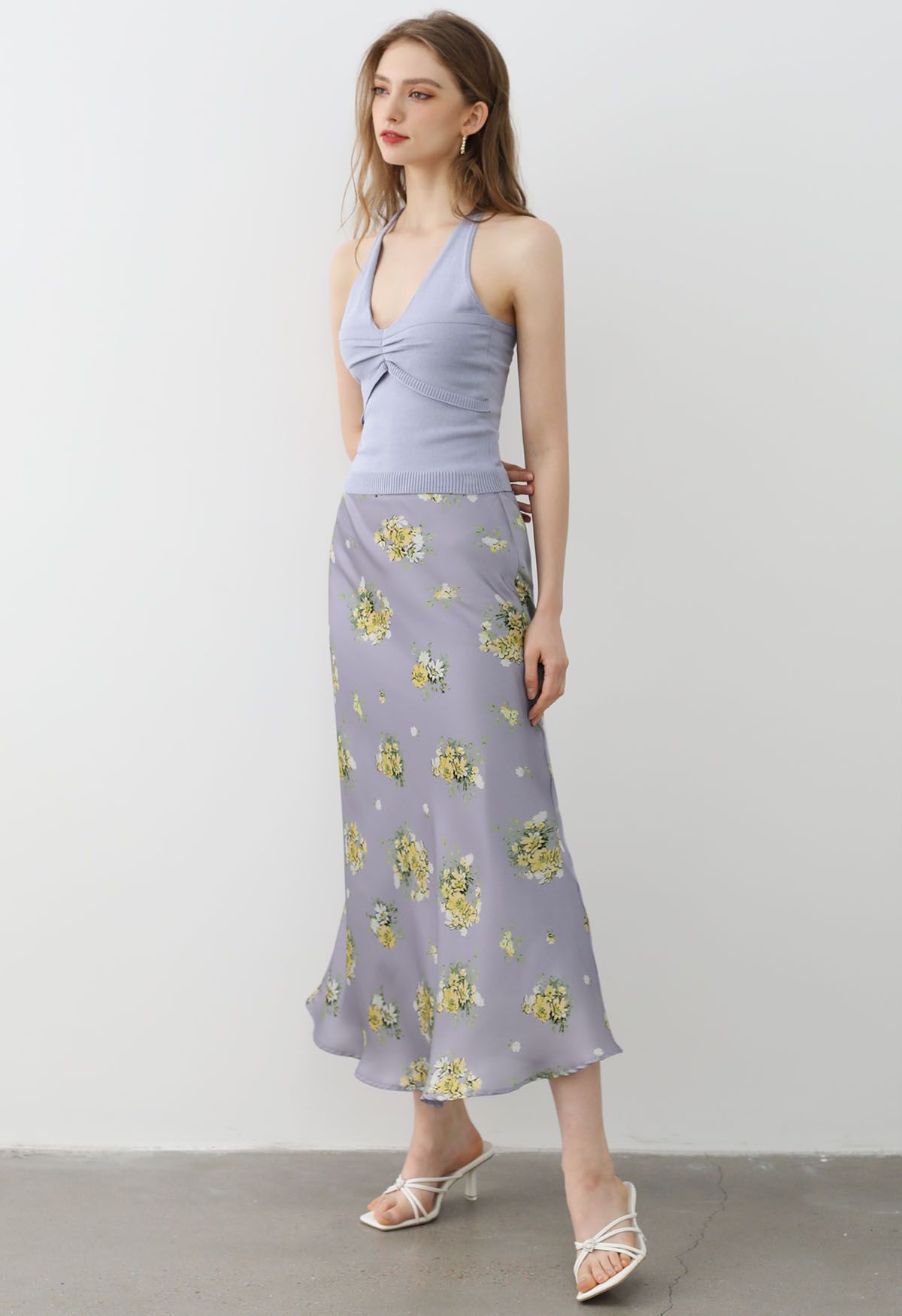 Summery Posy Print Maxi Skirt in Lavender