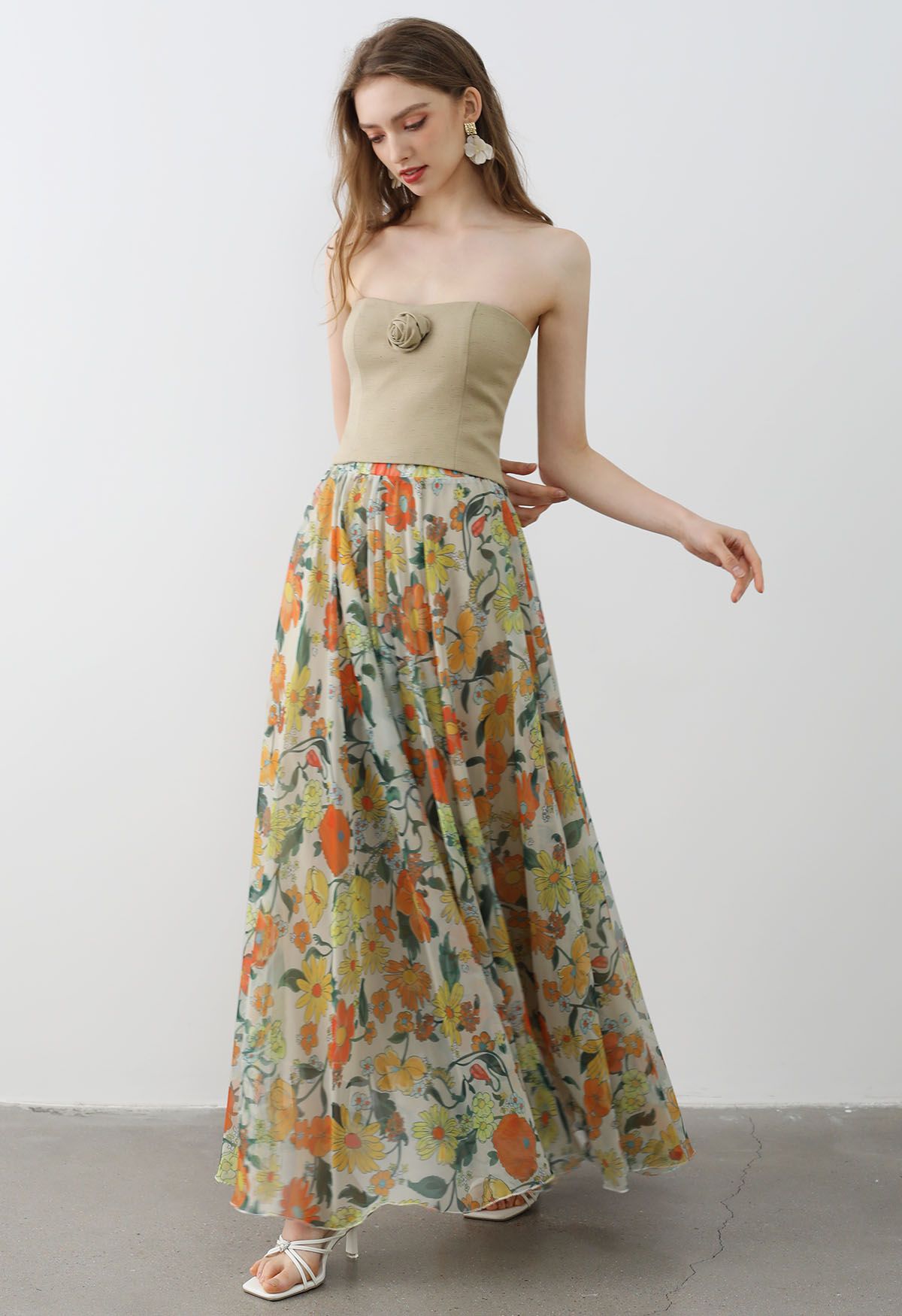 Sun-Kissed Floral Chiffon Maxi Skirt