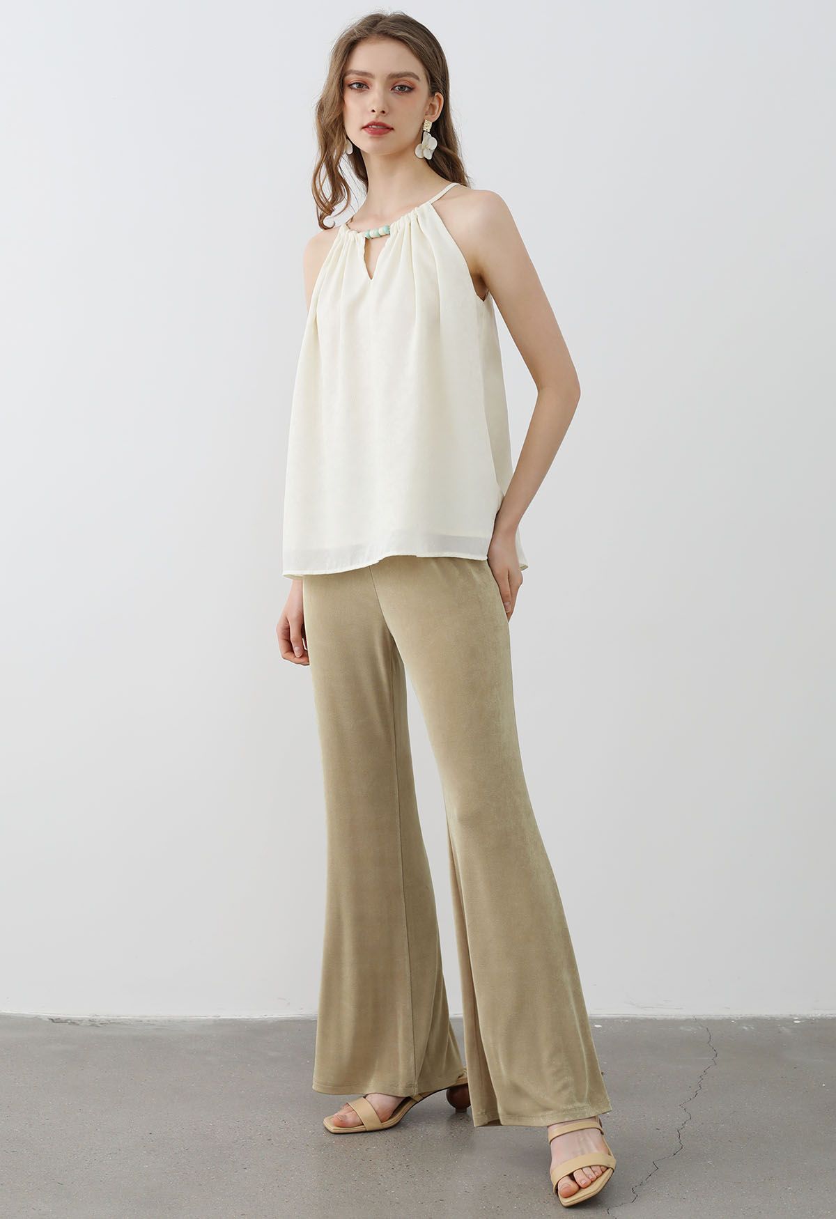 Relaxed Fit Flare Hem Pants in Sand