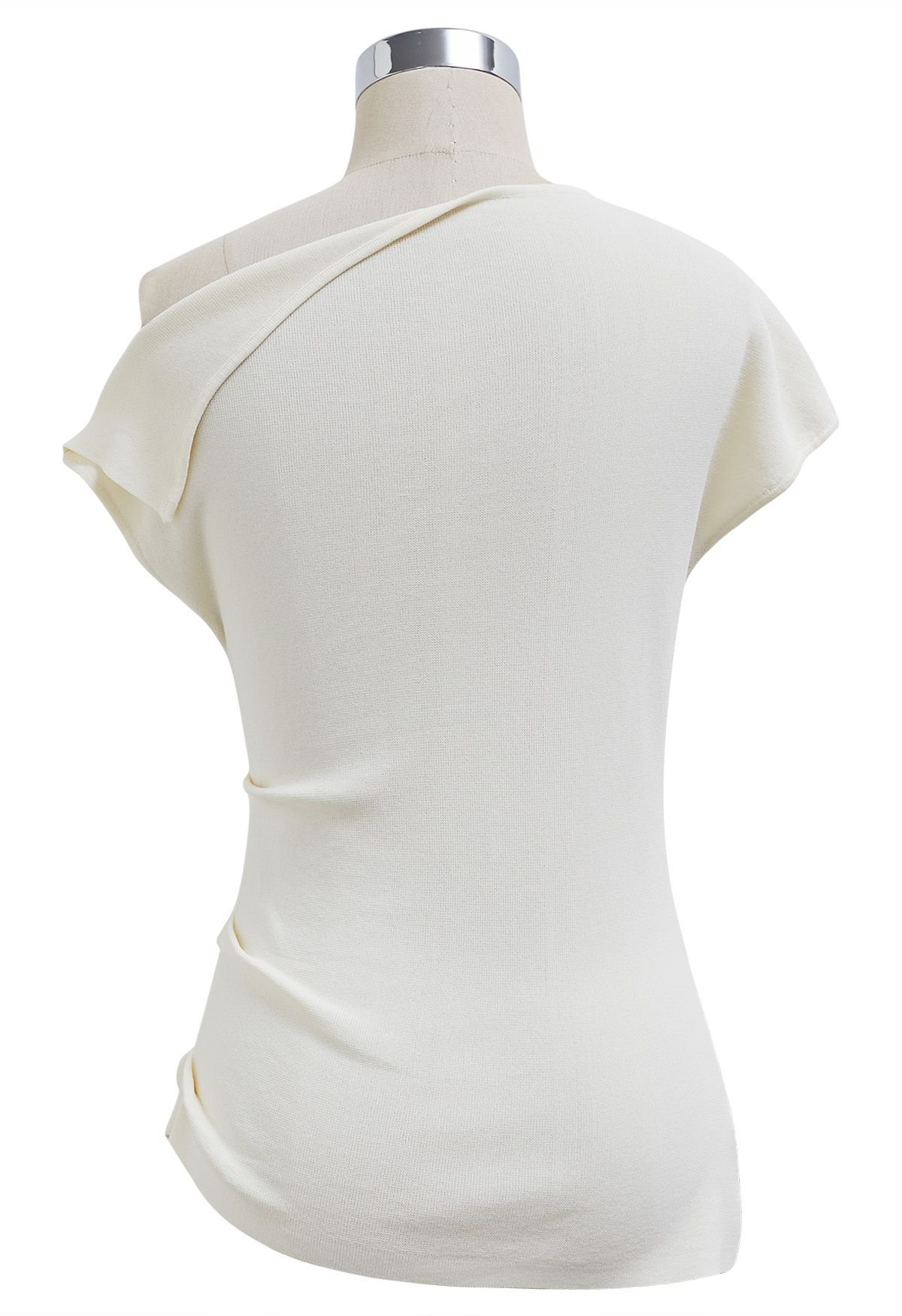 Asymmetric Folded Collar Knit Top in Cream