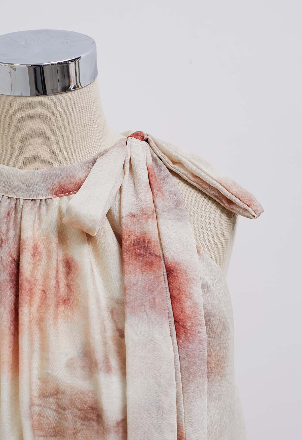 Watercolor Tie-Sash Halter Neck Top 