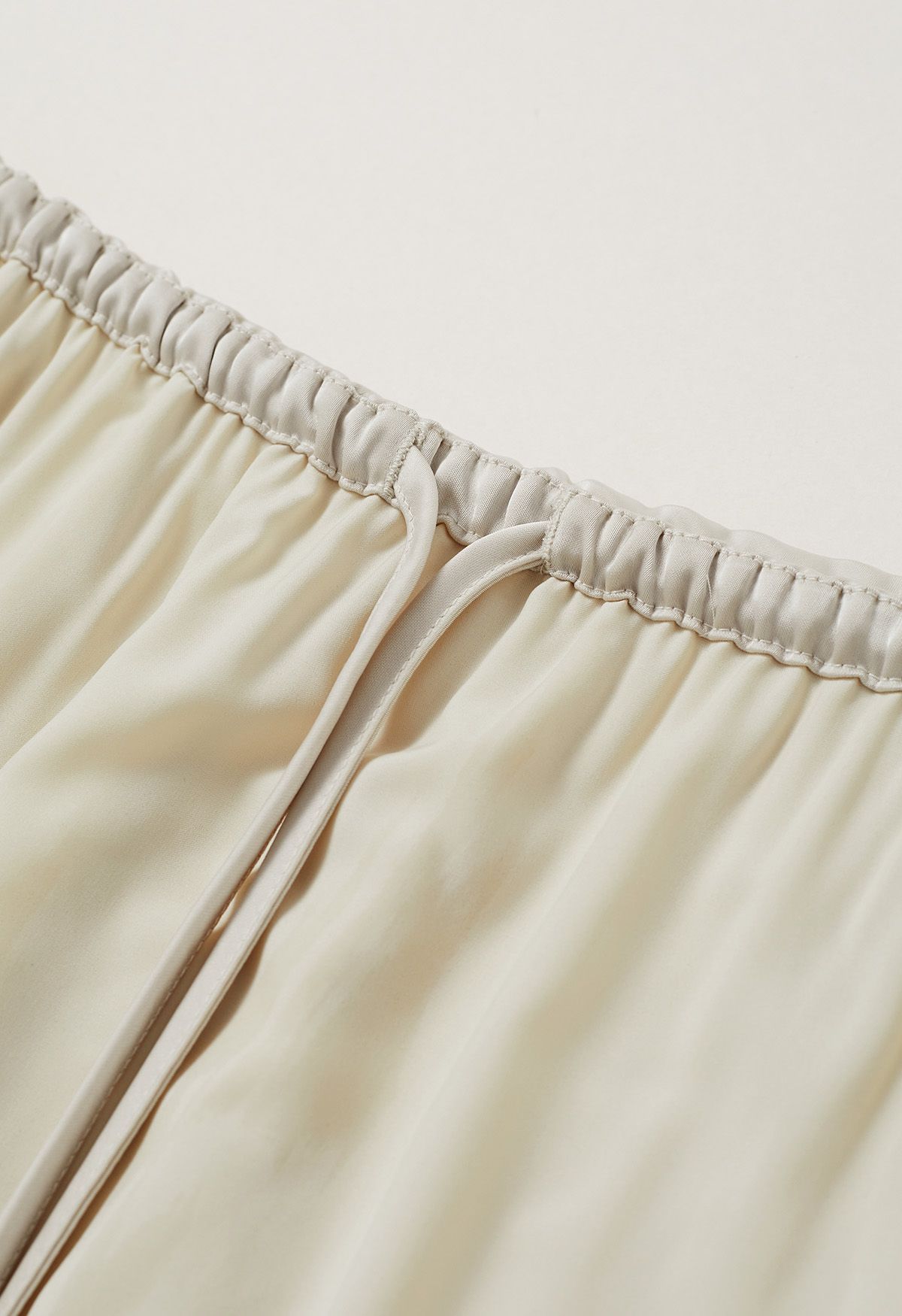 Texture Satin Drawstring Maxi Skirt in Ivory