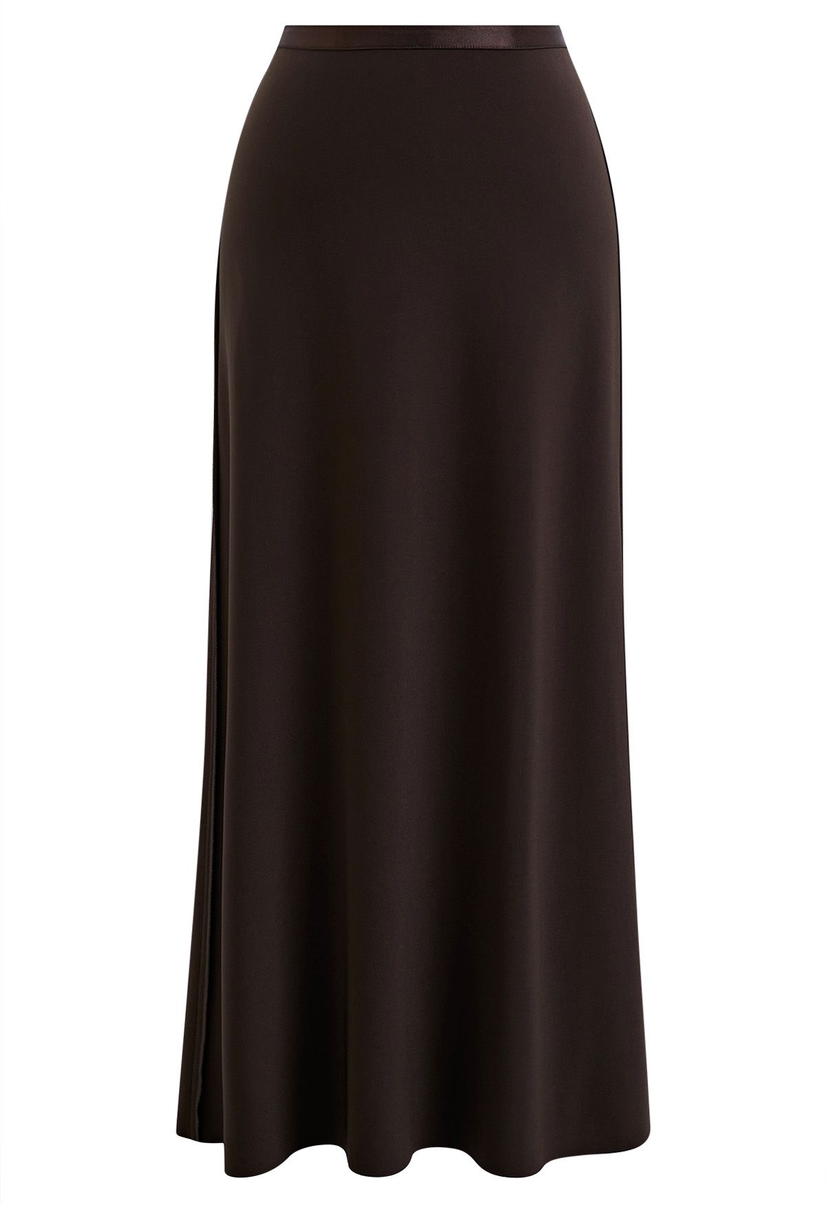 Sleeky Elastic Waist Maxi Skirt in Brown