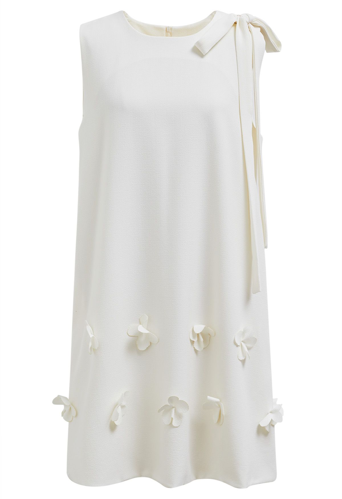 Flower Applique Bowknot Sleeveless Dress in Ivory