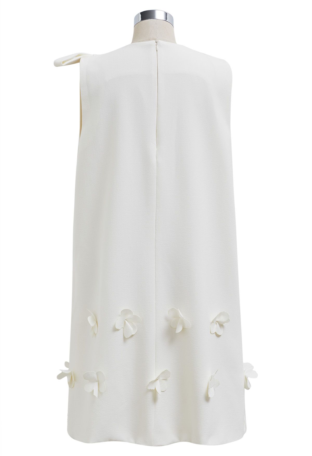 Flower Applique Bowknot Sleeveless Dress in Ivory