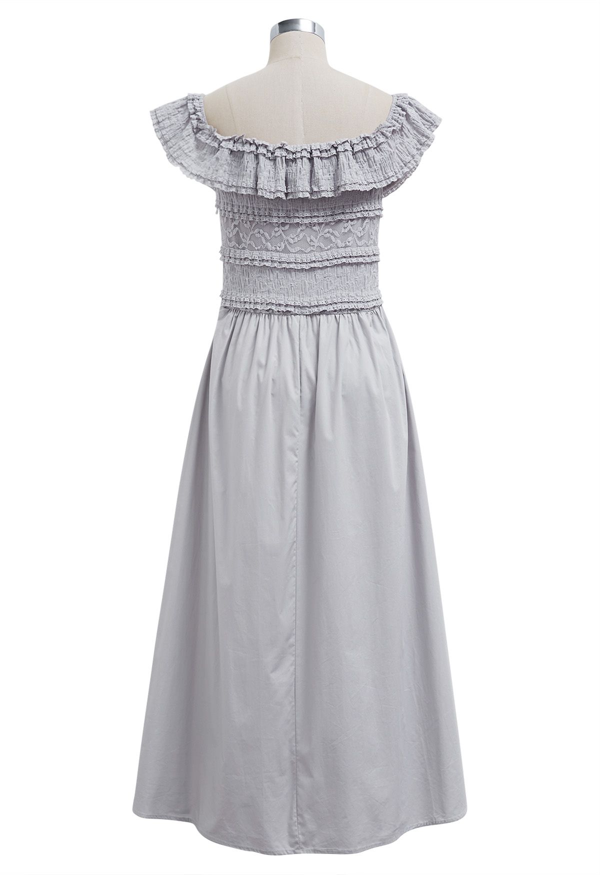 Tiered Lace Off-Shoulder Spliced Dress in Grey