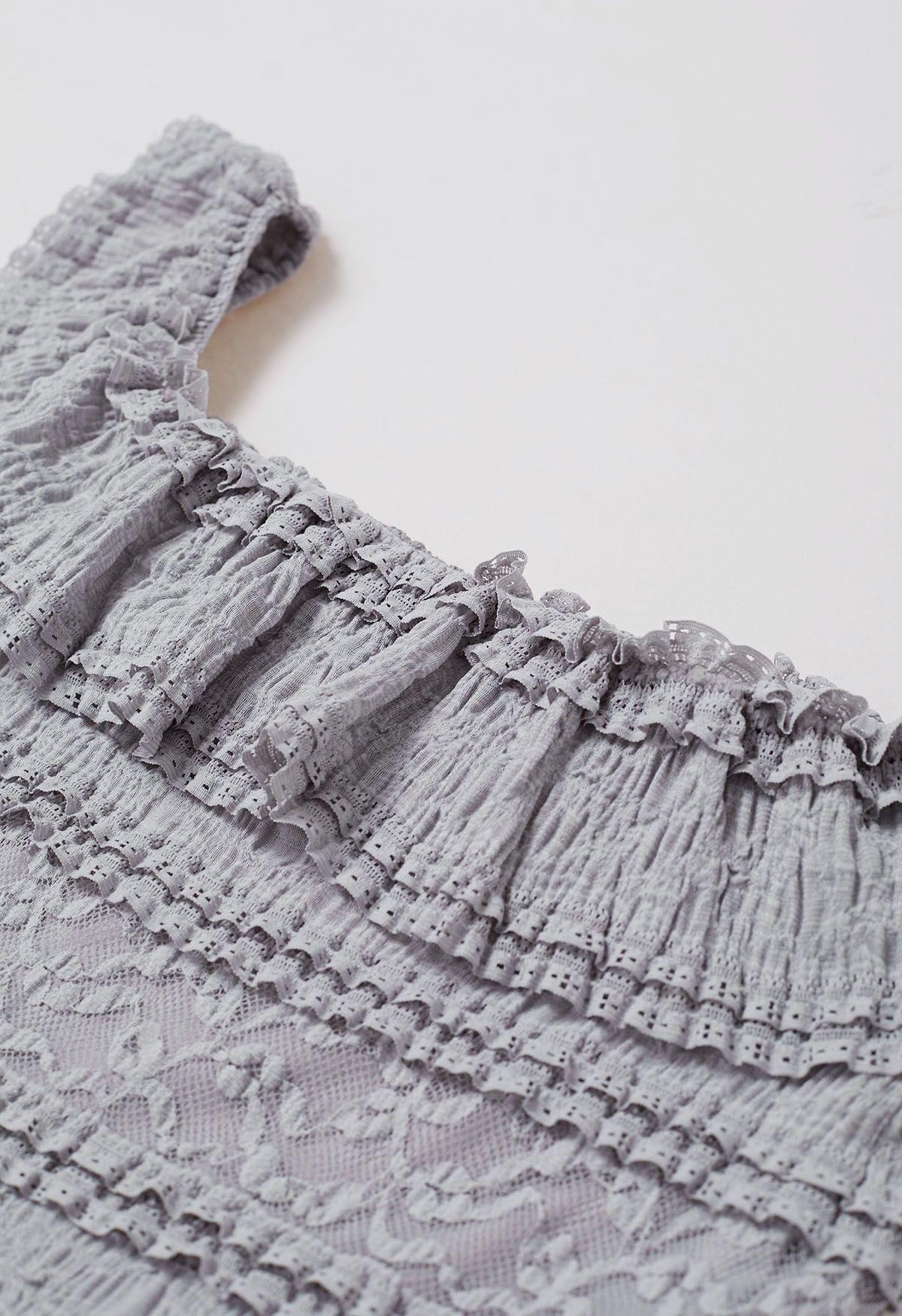 Tiered Lace Off-Shoulder Spliced Dress in Grey