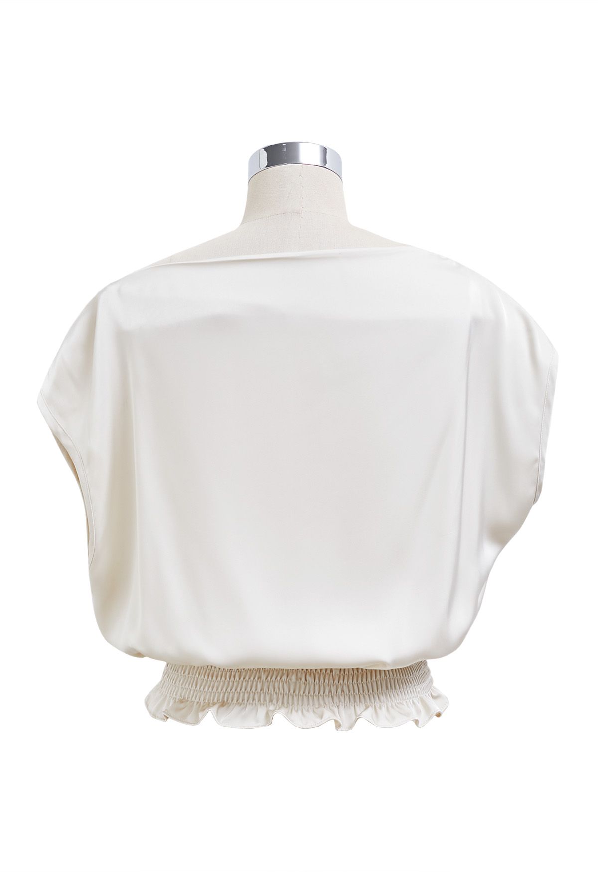 One-Shoulder Shirred Back Satin Top in Ivory