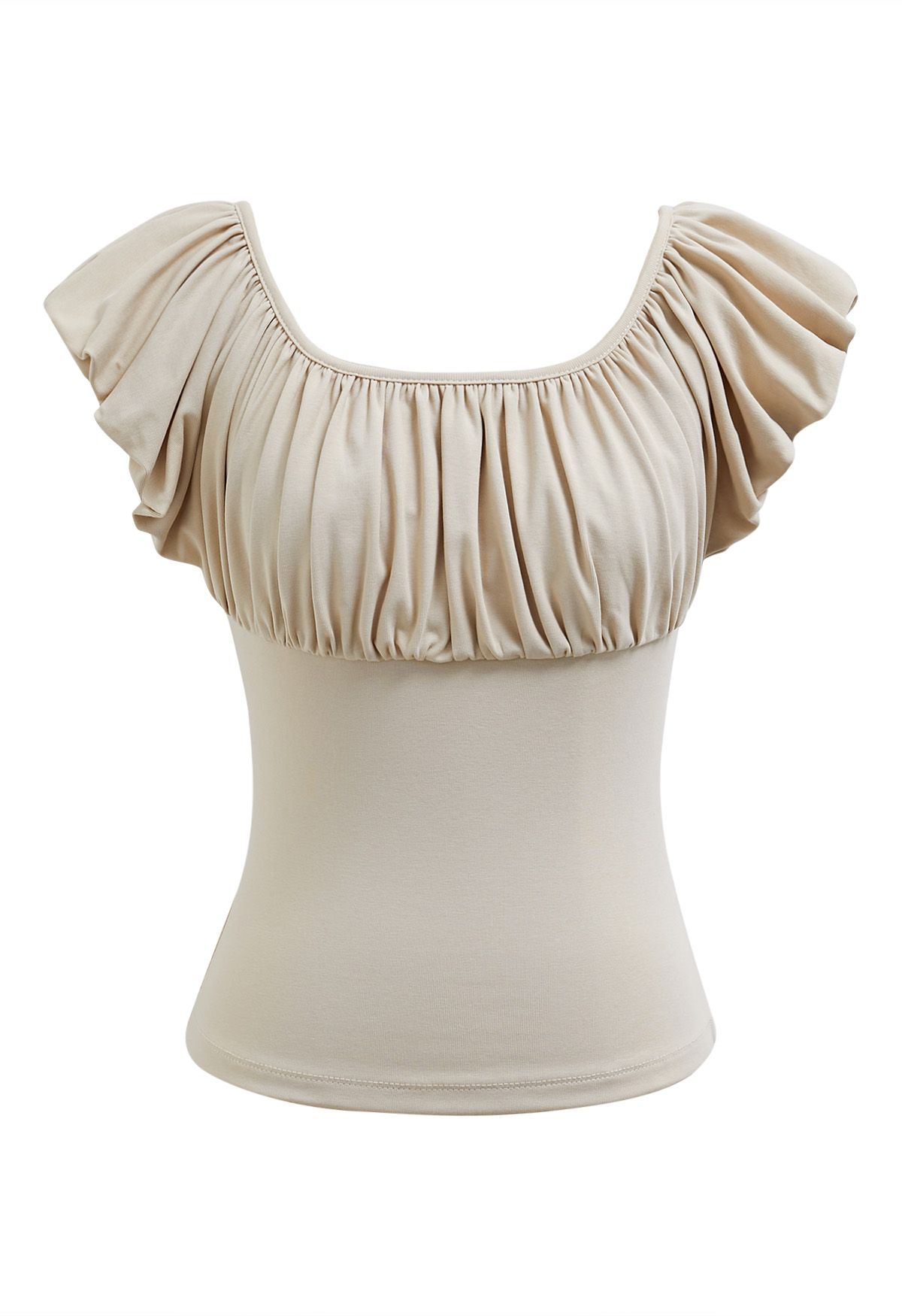 Ruched Detail Cotton Crop Top in Sand