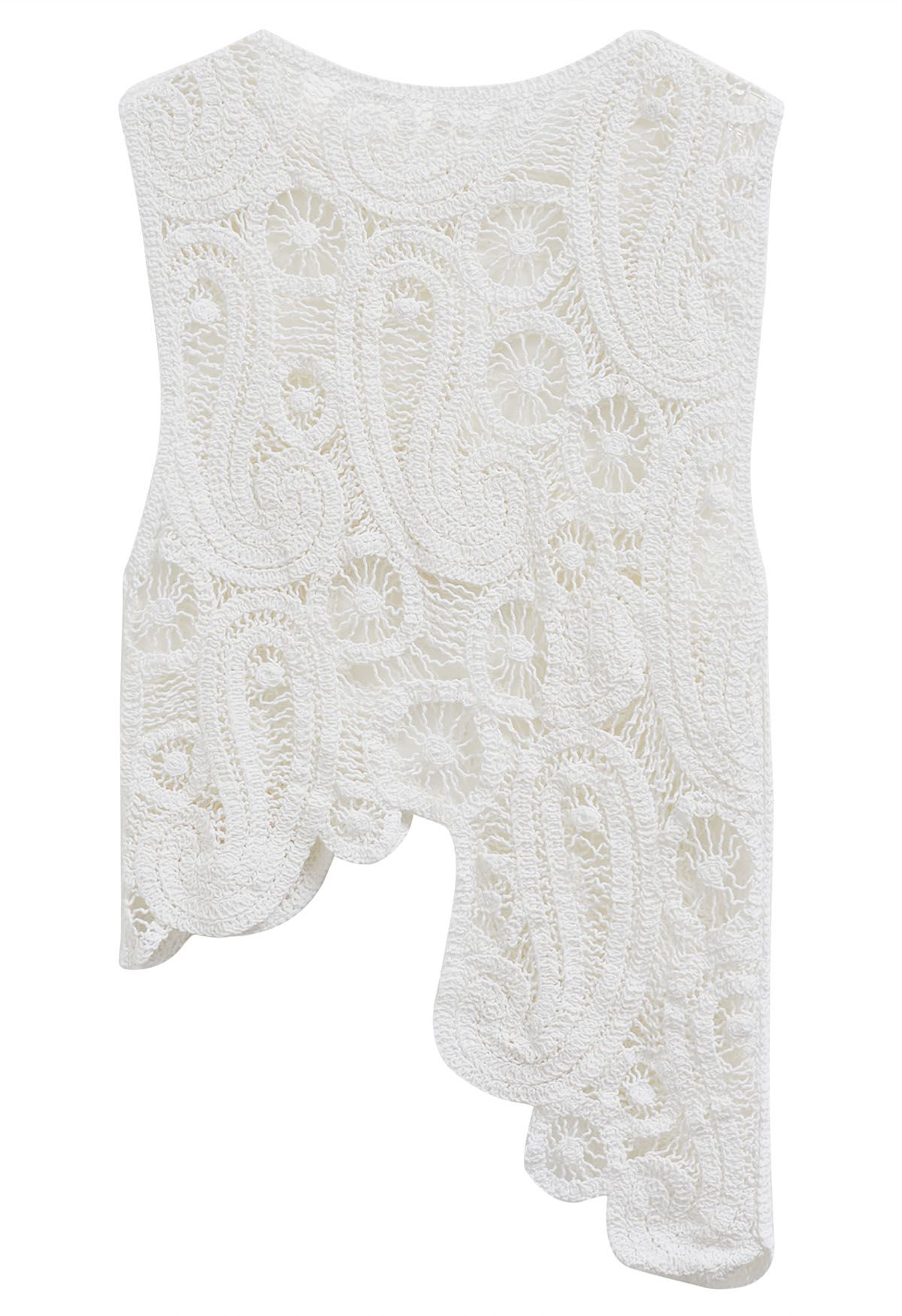 Paisley Cutwork Lace Asymmetric Sleeveless Top