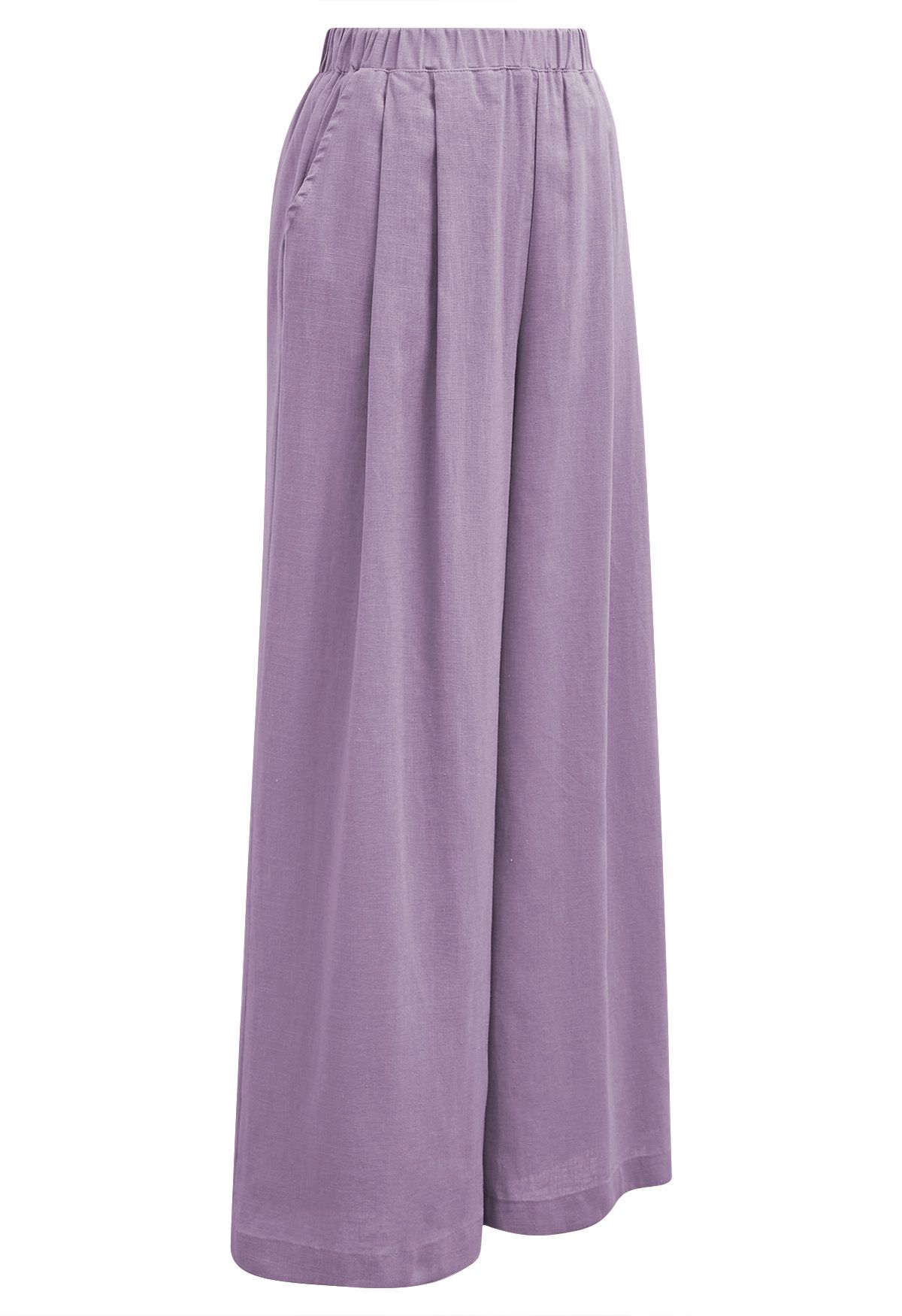 Side Pocket Wide-Leg Linen-Blend Pants in Lavender