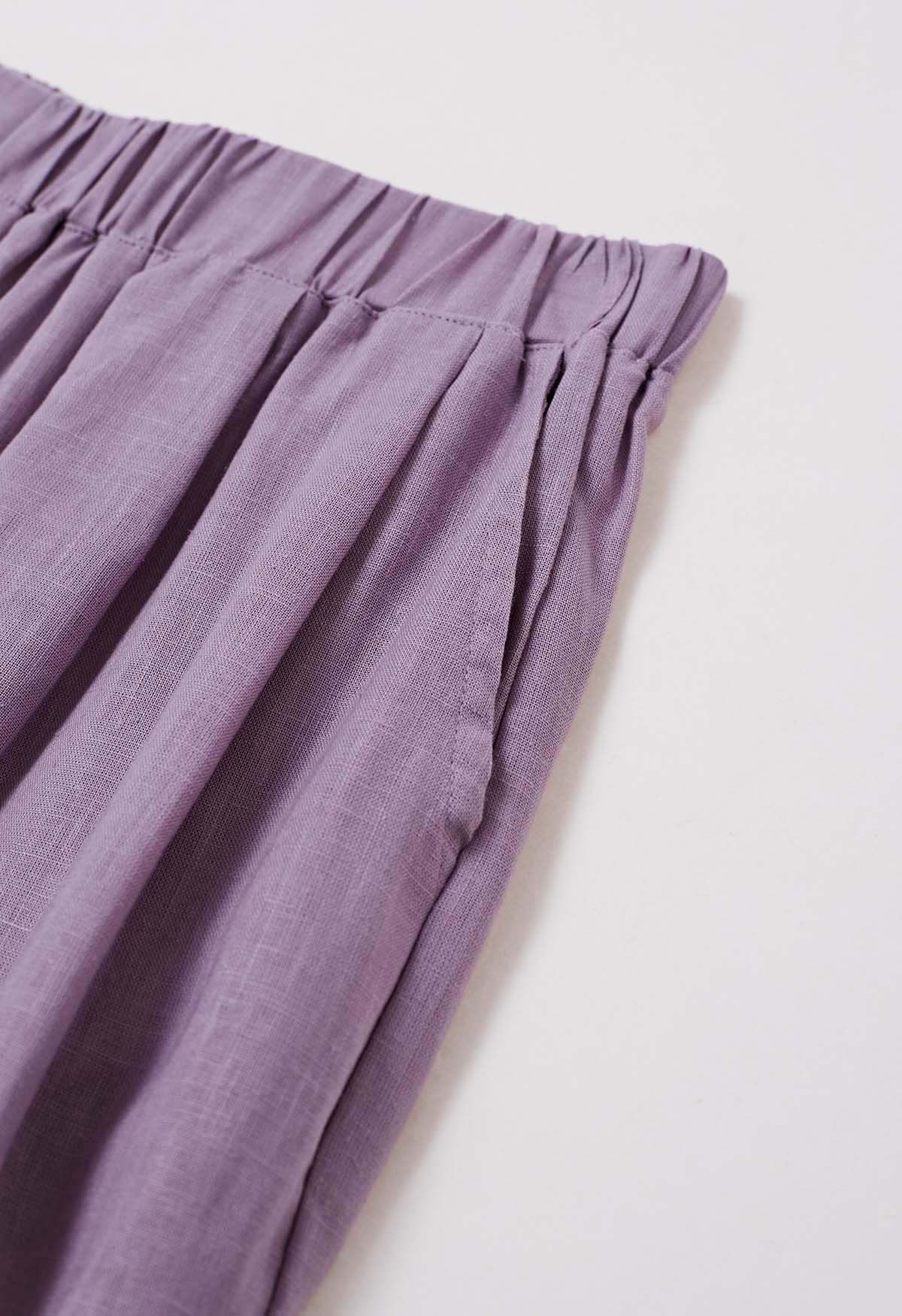 Side Pocket Wide-Leg Linen-Blend Pants in Lavender