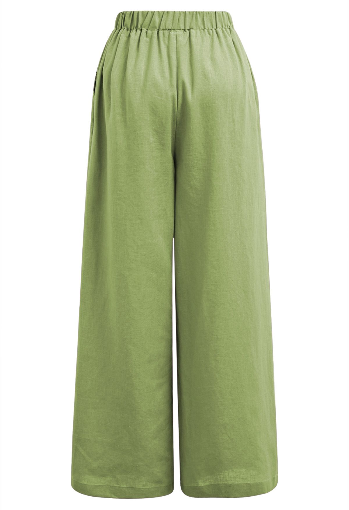 Side Pocket Wide-Leg Linen-Blend Pants in Green