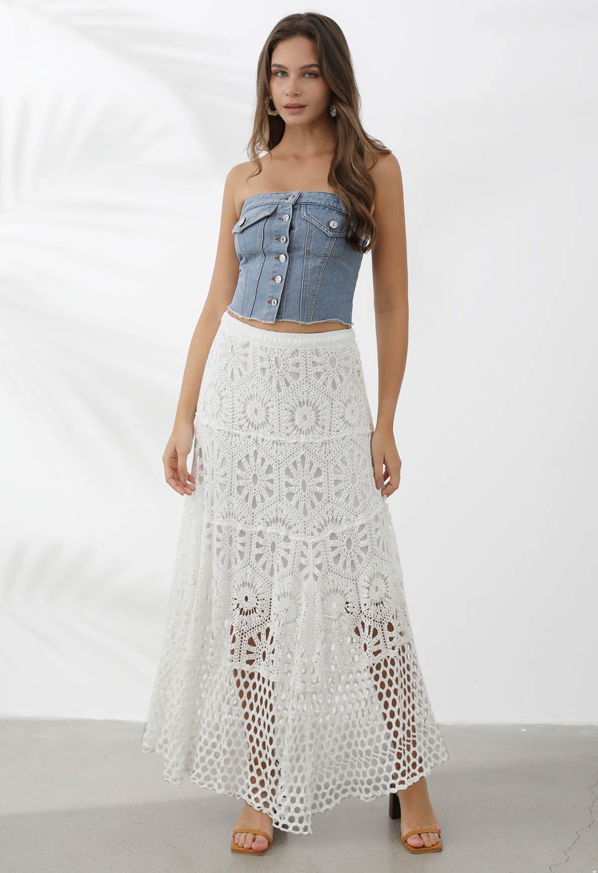 Bohemian Cutwork Crochet Maxi Skirt in White