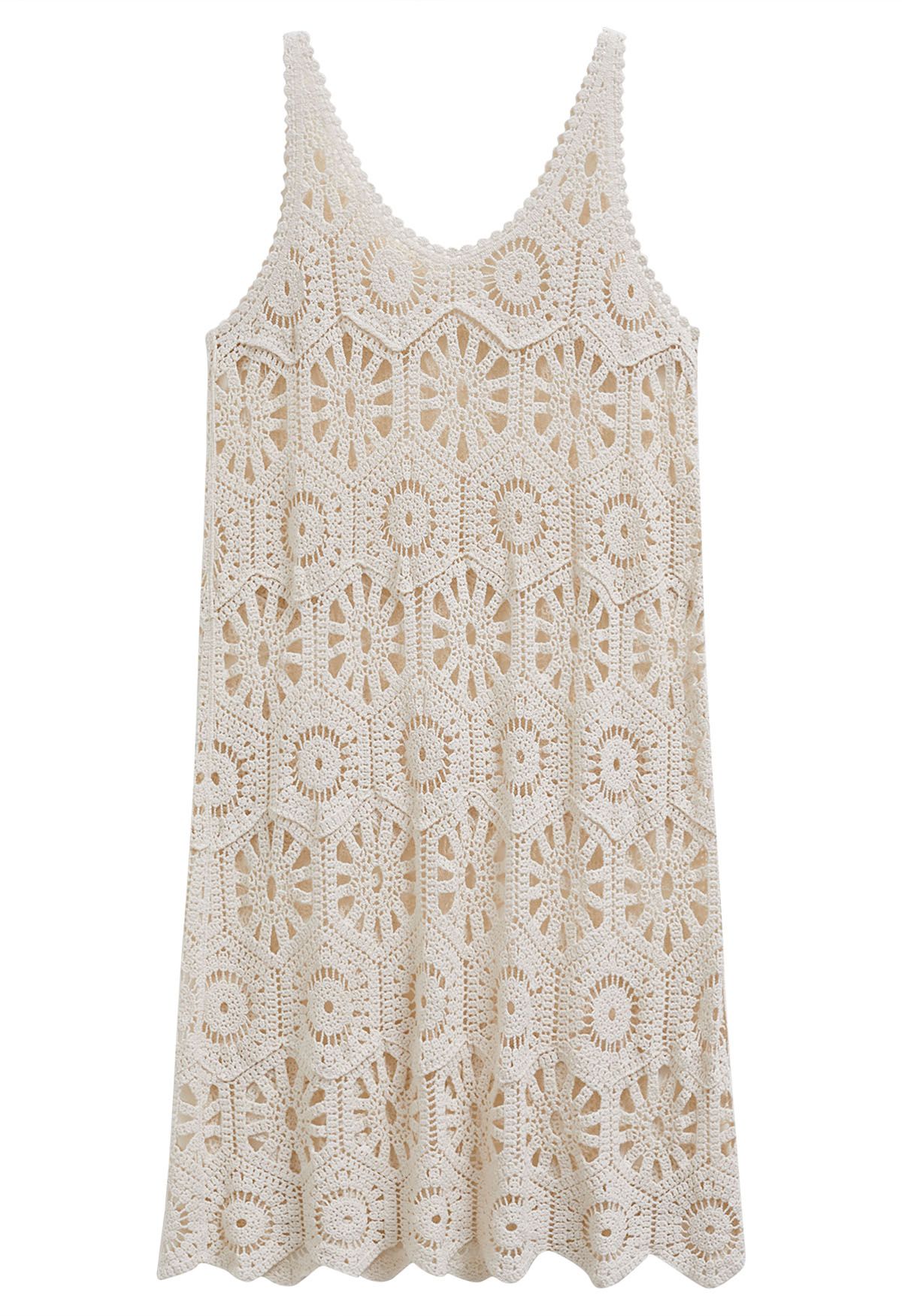 Bohemian Cutwork Crochet Cover-Up Dress in Cream