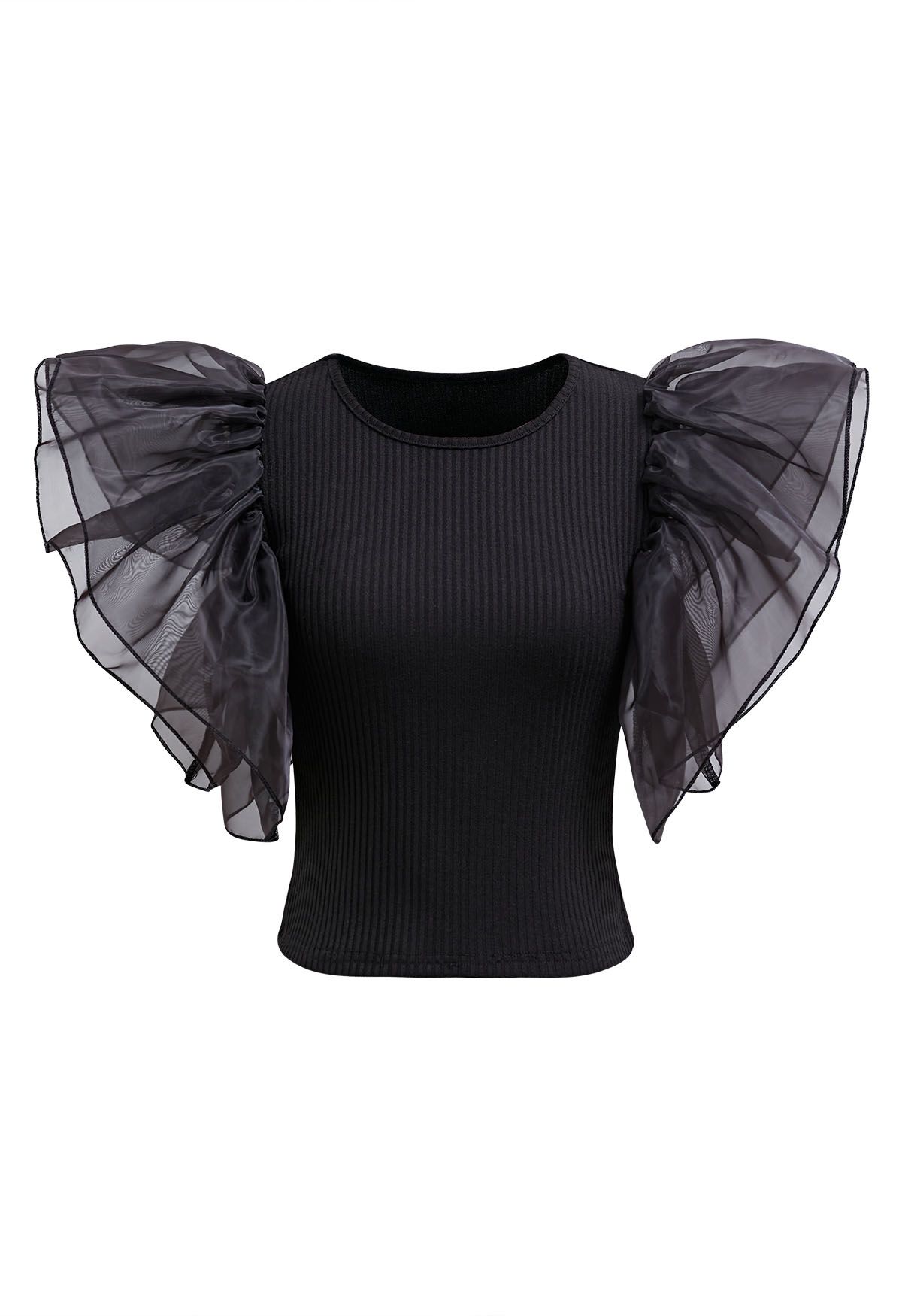 Tiered Organza Spliced Ribbed Crop Top