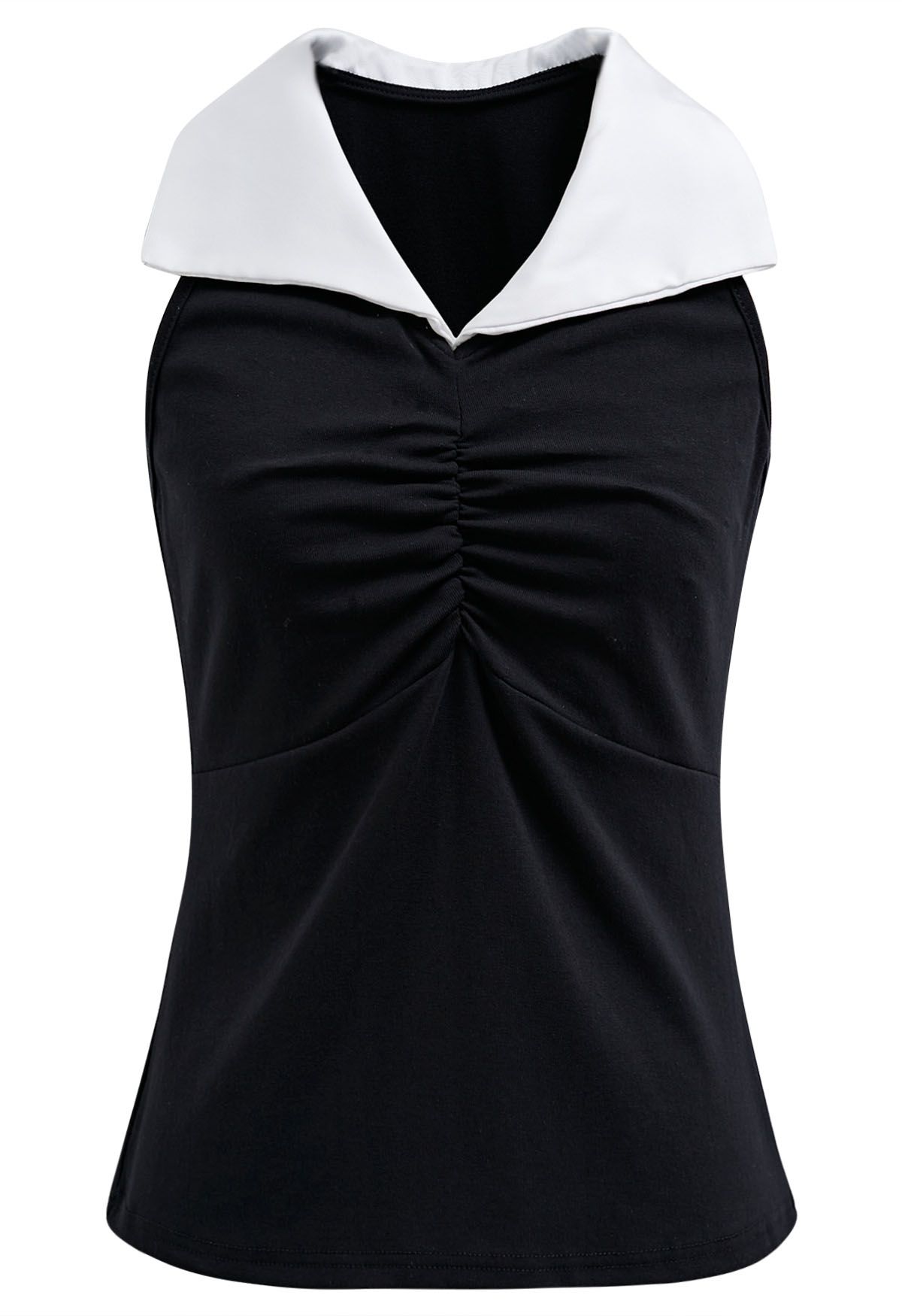 Contrast Collar Ruched Detail Sleeveless Top