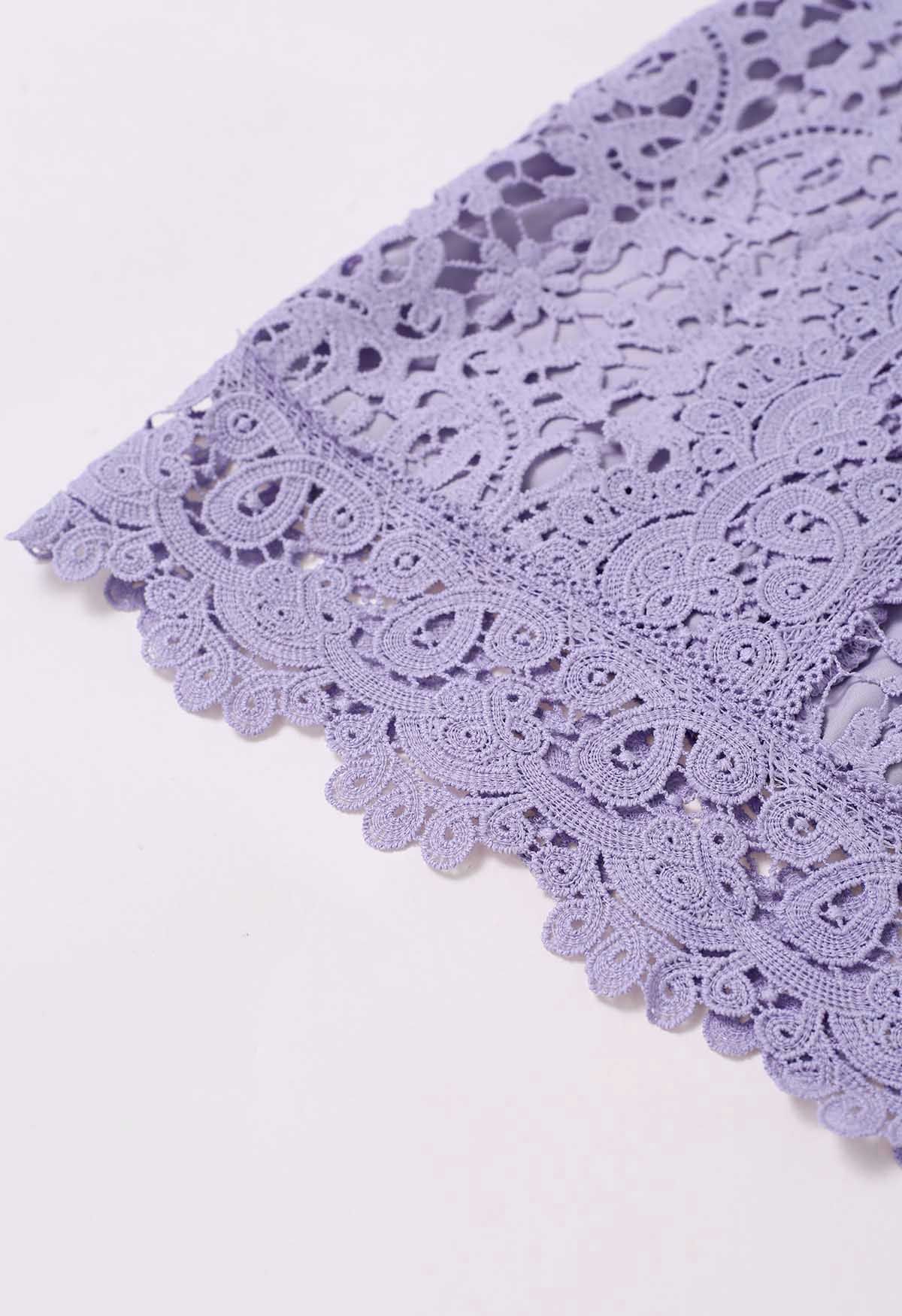 Floral Guipure Lace Short Sleeve Top in Lilac