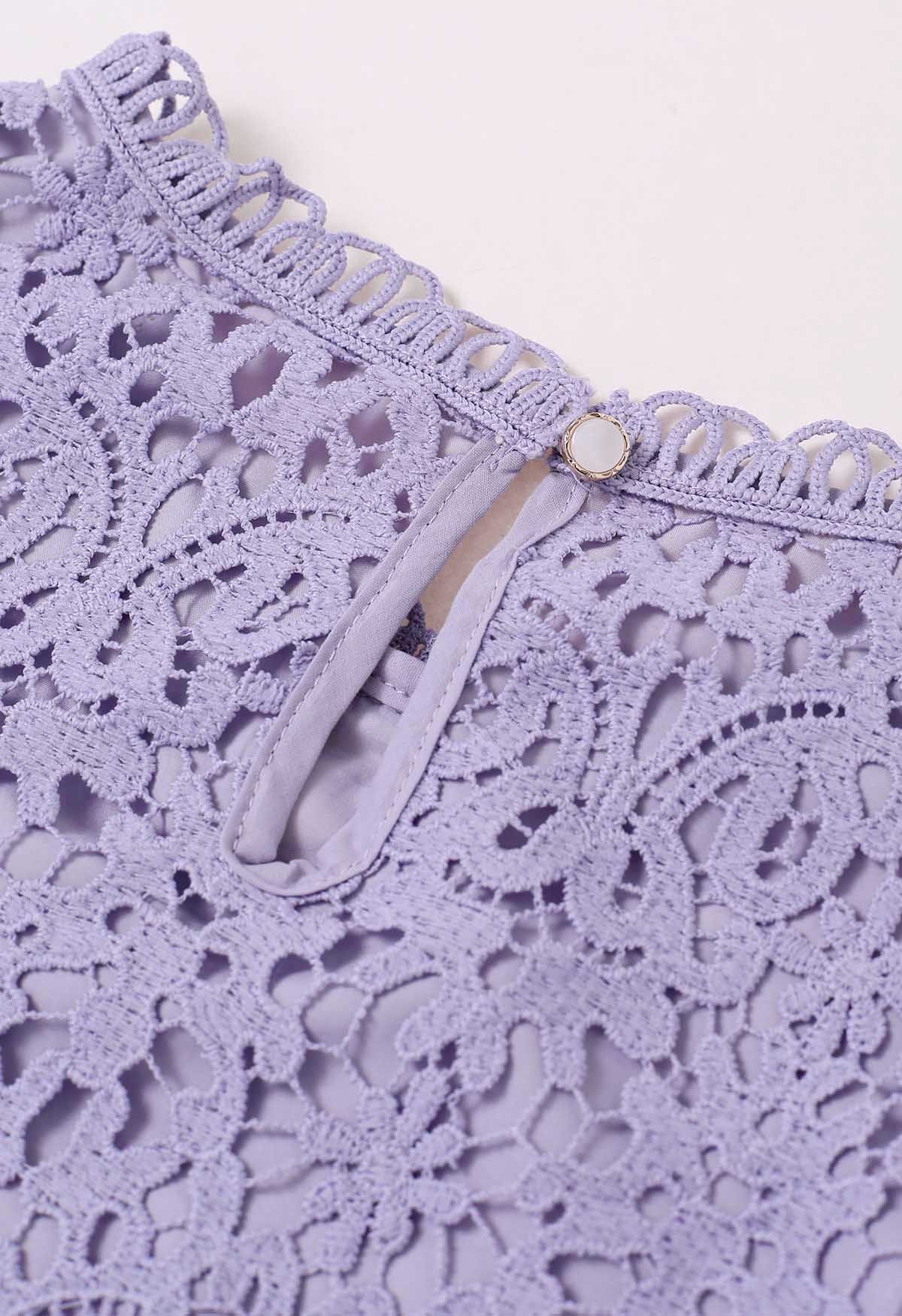 Floral Guipure Lace Short Sleeve Top in Lilac