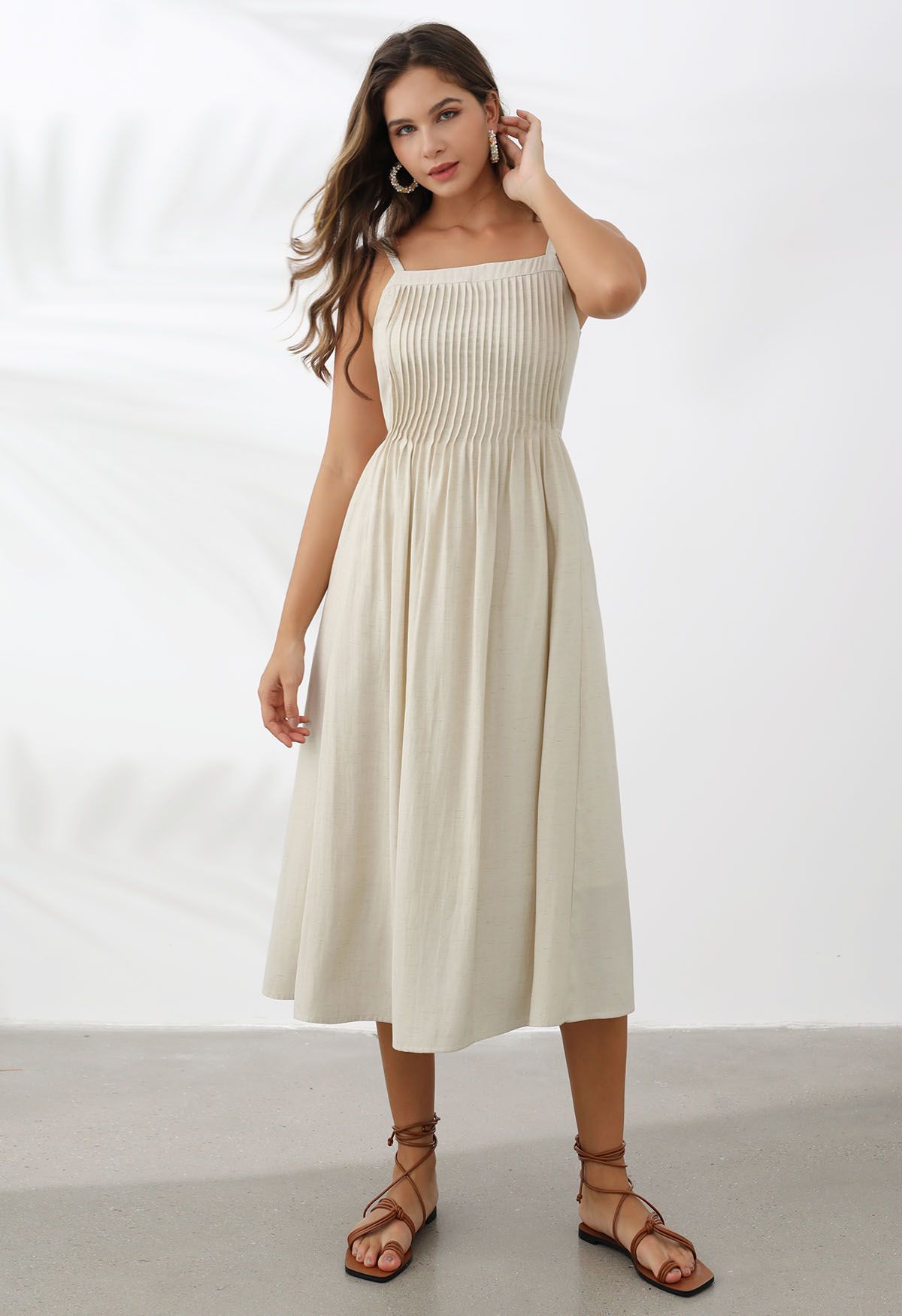 Pintuck Linen-Blend Cami Dress in Linen