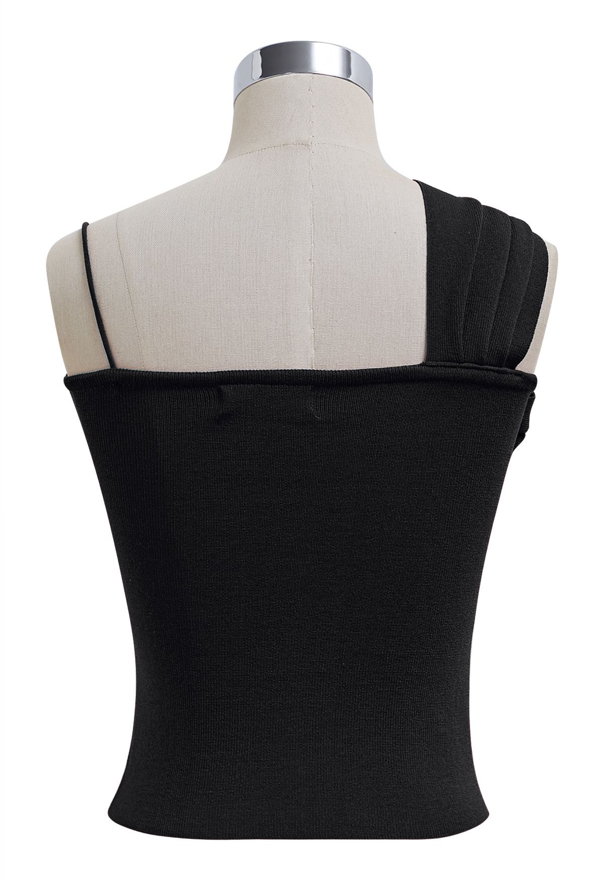 Knotted Front Asymmetric Straps Crop Knit Top in Black