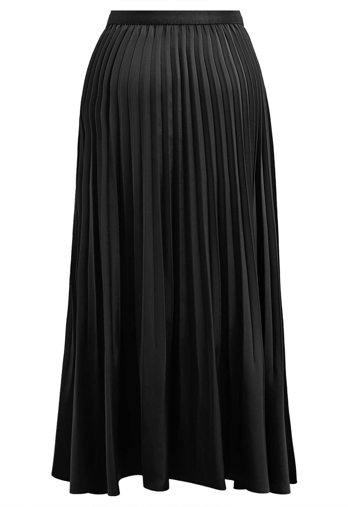 Smooth Satin Pleated Midi Skirt in Black