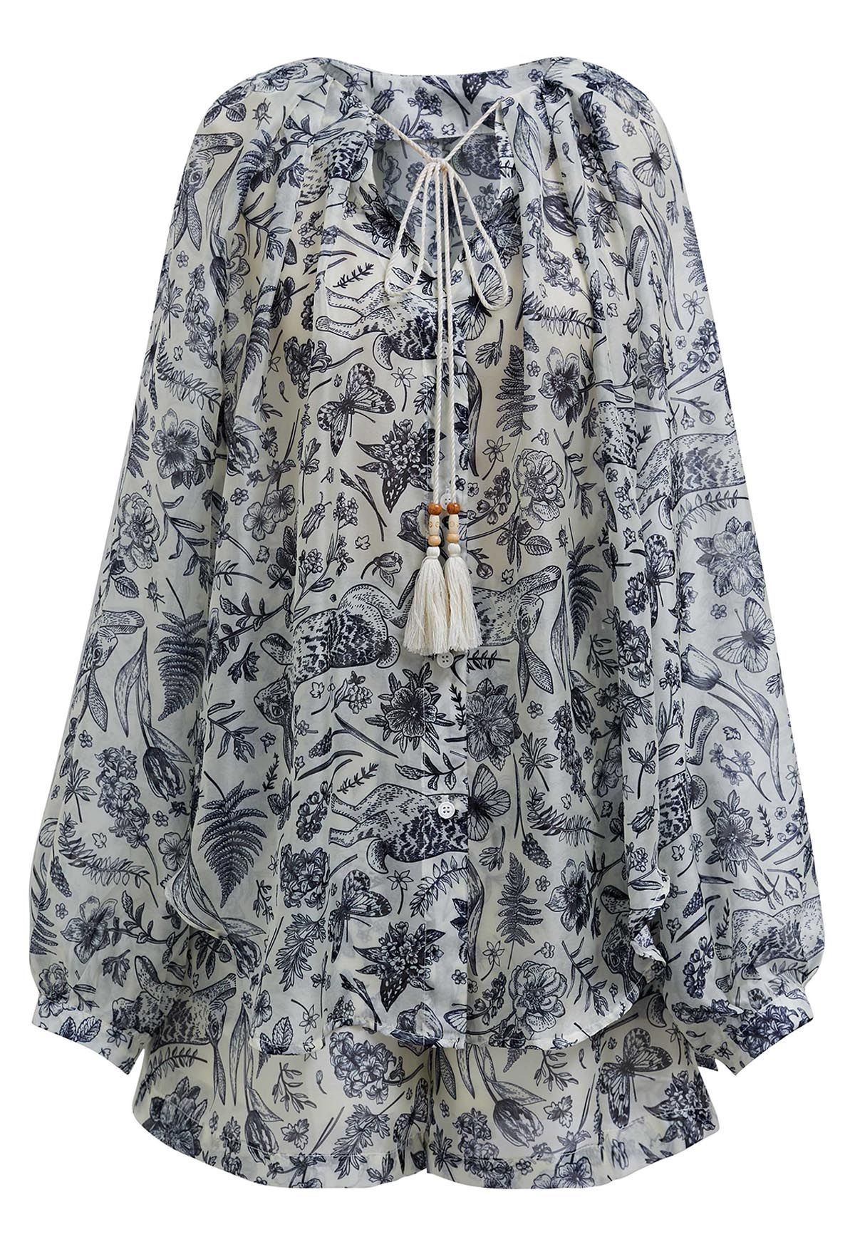 Wonderland Printed Tassel Top and Shorts Set