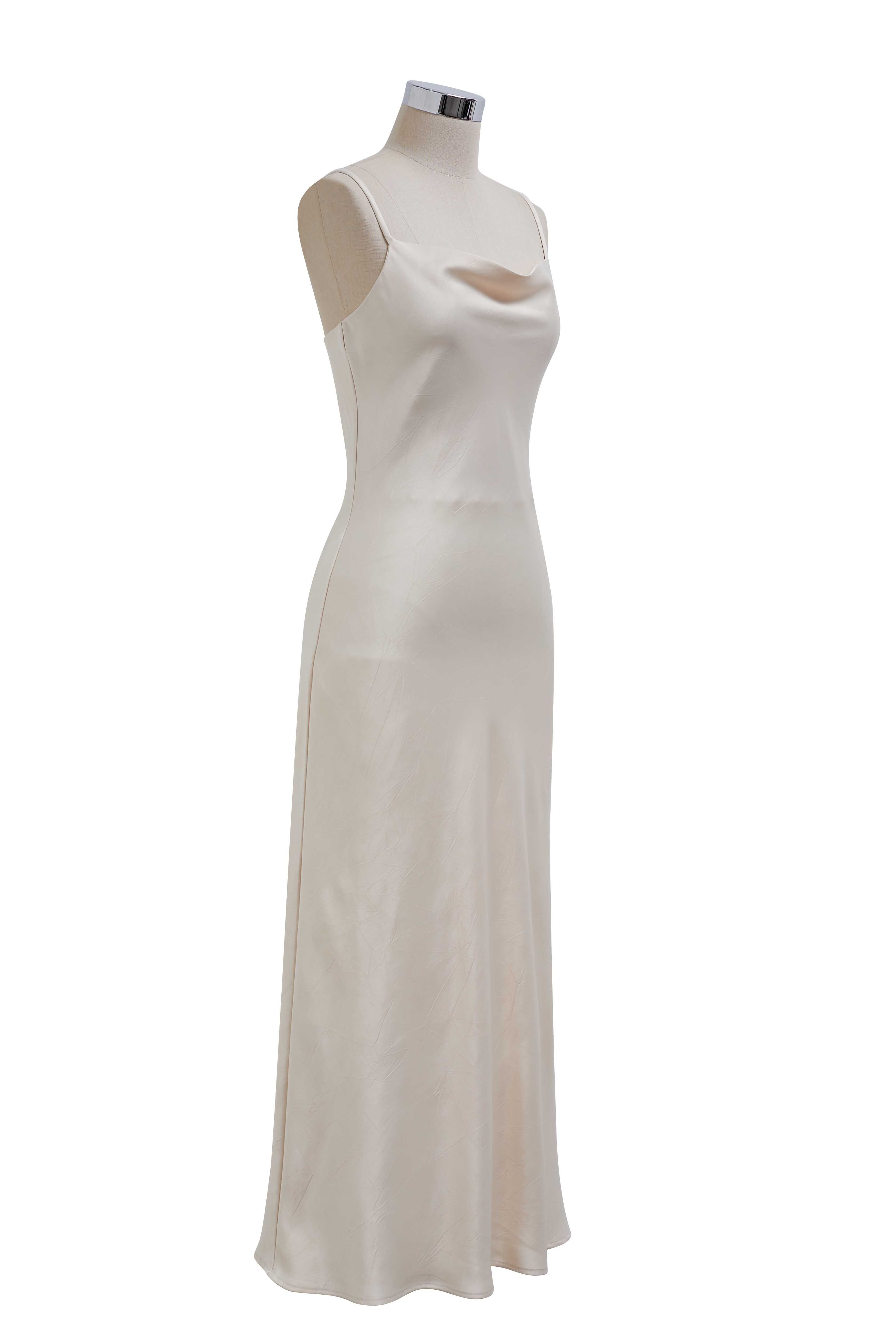 Drawstring Tie Open-Back Satin Cami Dress in Ivory