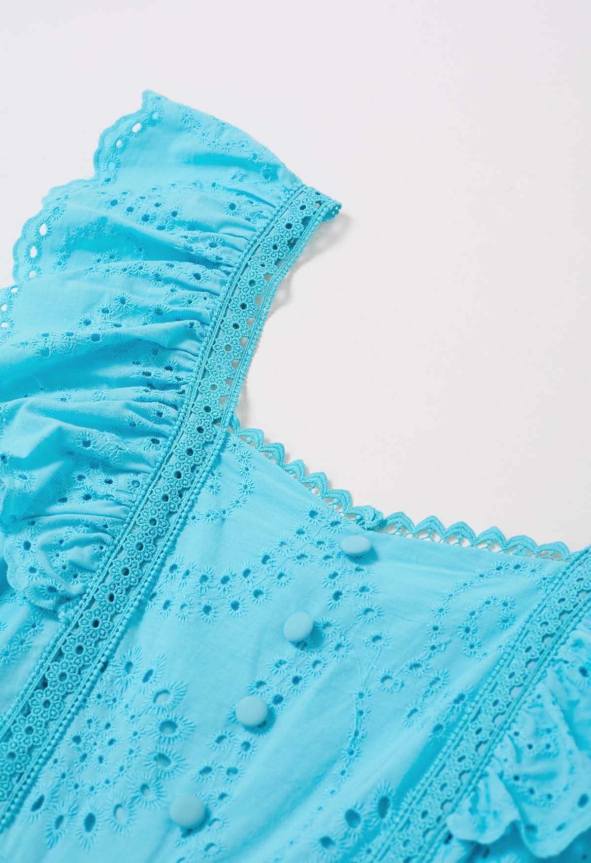 Sweetheart Neckline Eyelet Embroidery Maxi Dress in Turquoise