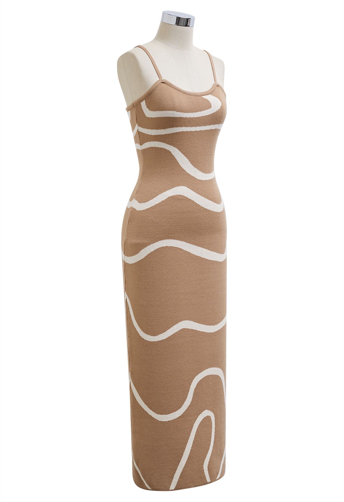 Wavy Print Knit Cami Dress in Tan