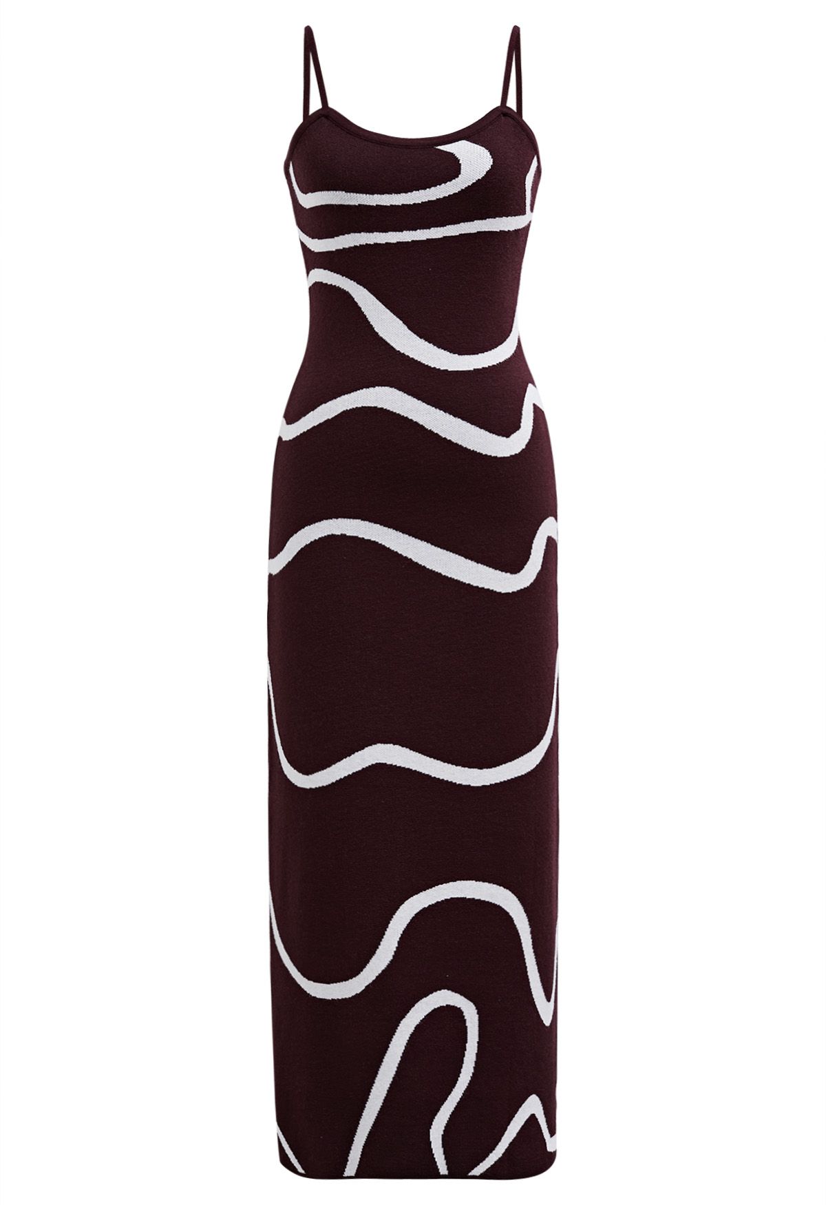 Wavy Print Knit Cami Dress in Burgundy